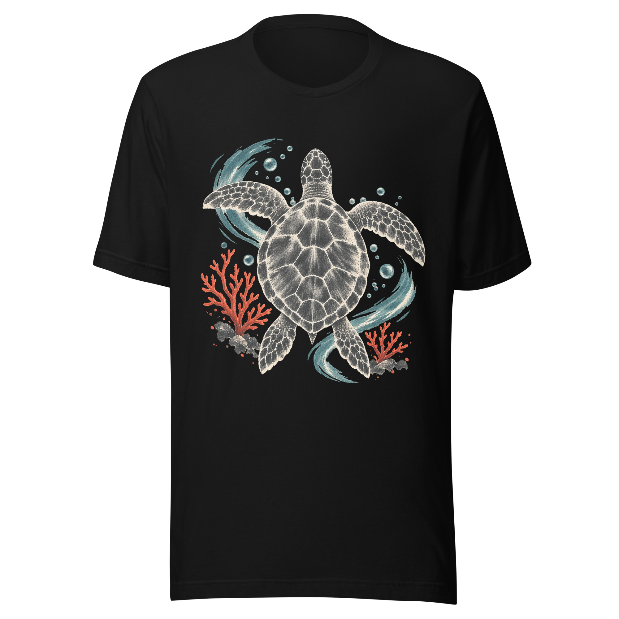 Gyotaku Sea Turtle Coral Japanese Print Art, Japanese Art Tee, Mythology Gift