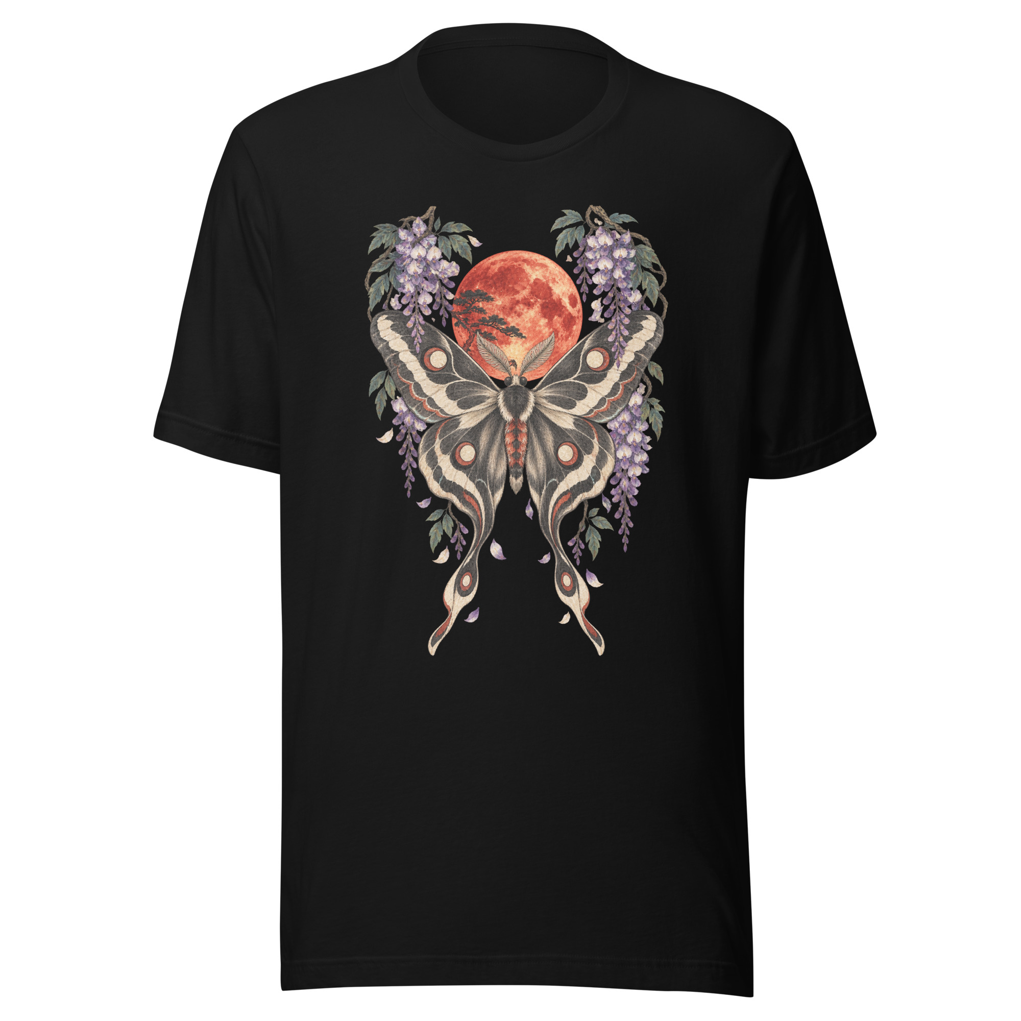 Japanese Moth Red Moon Wisteria Ukiyo-e Art T-Shirt