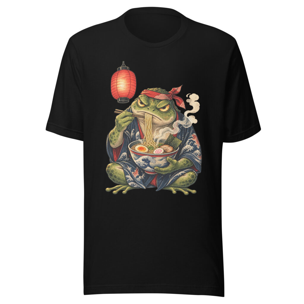 Grumpy Frog Ramen Lantern Japanese Ink Art T-Shirt