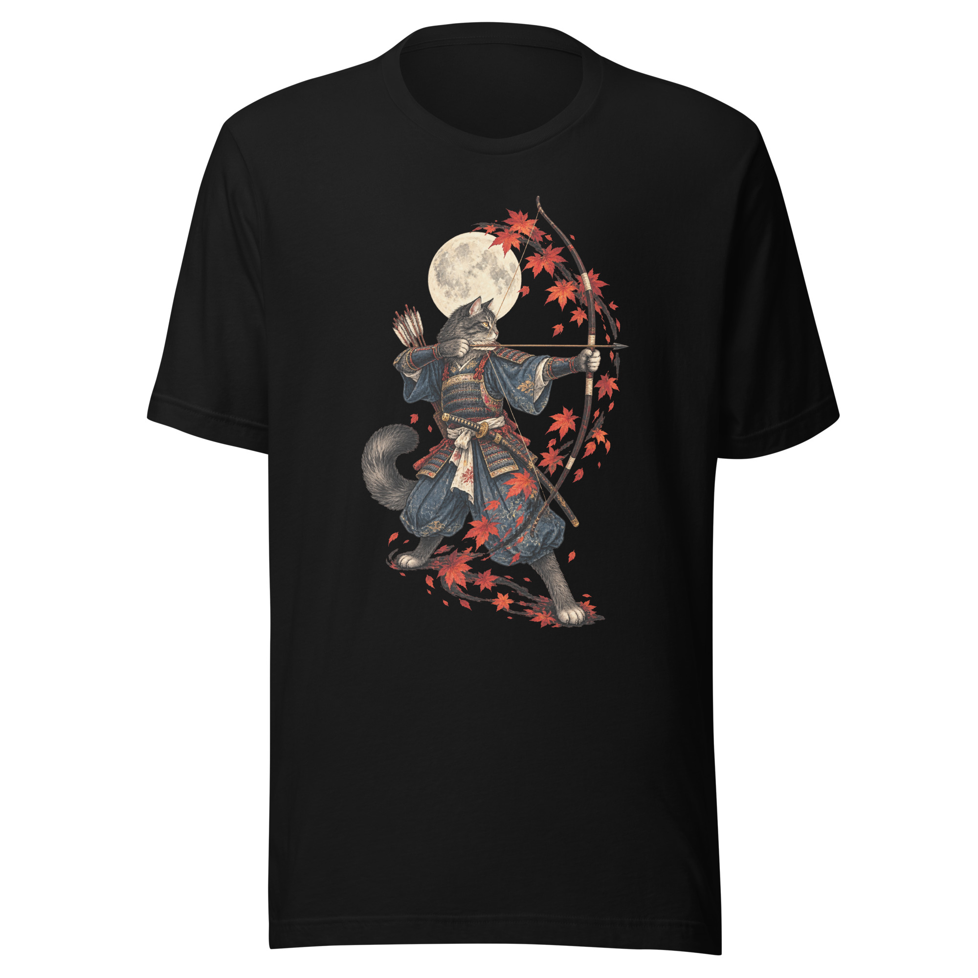 Samurai Cat Archer Maple Moon Japanese Art, Japanese Art Tee, Mythology Gift