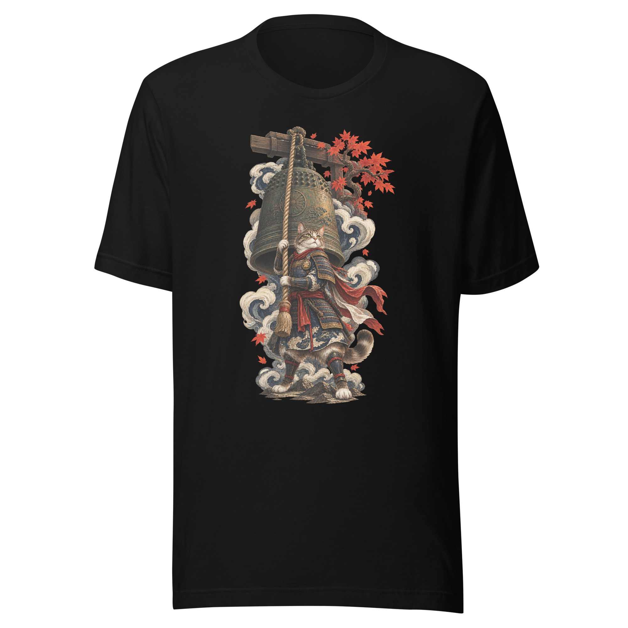 Samurai Cat Temple Bell Guardian Japanese Art, Japanese Art Tee, Mythology Gift