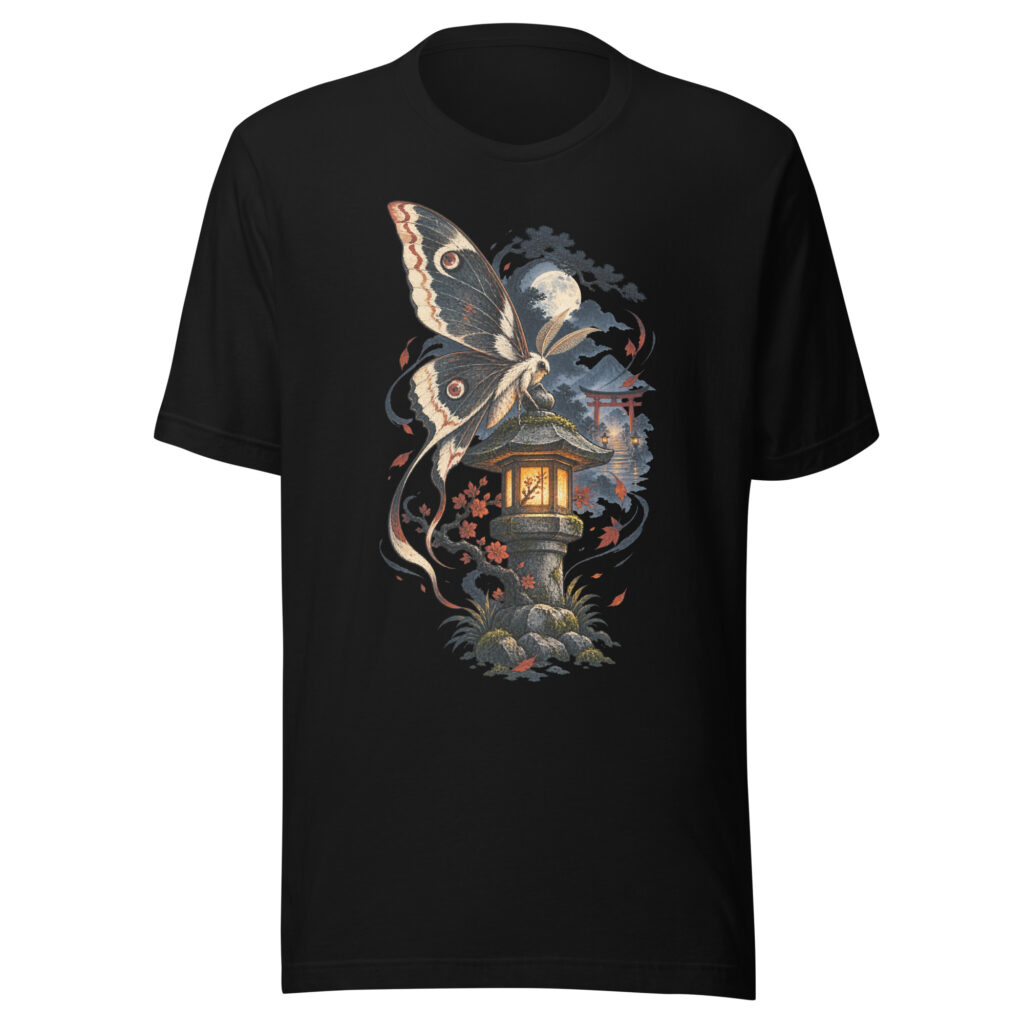 Japanese Moth Lantern Shrine Night Yokai Art T-Shirt
