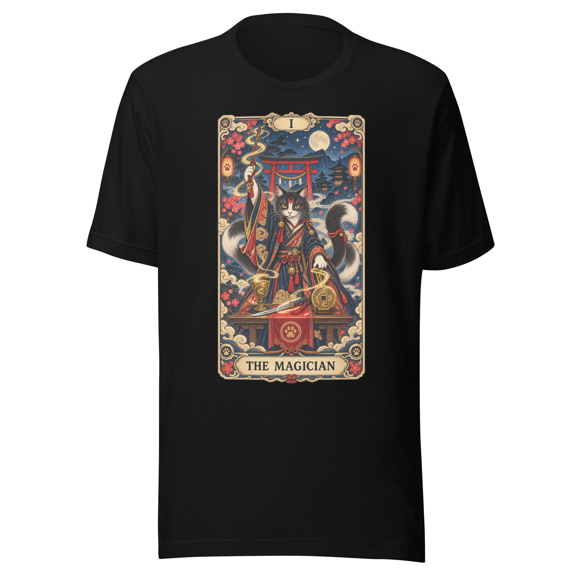 The Magician Bakeneko Cat Tarot Japanese Yokai Art, Japanese Art Tee, Mythology Gift