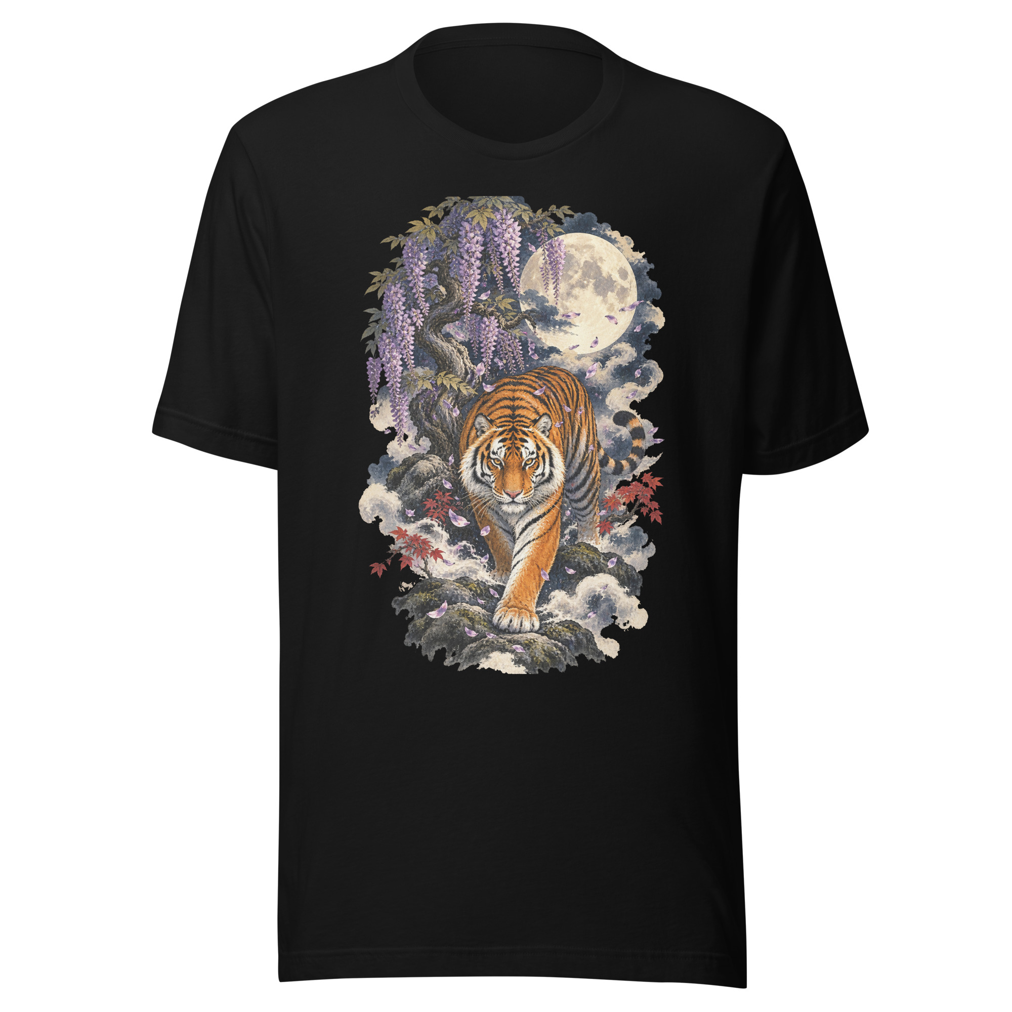 Japanese Tiger Wisteria Full Moon Art, Japanese Art Tee, Mythology Gift - Image 178