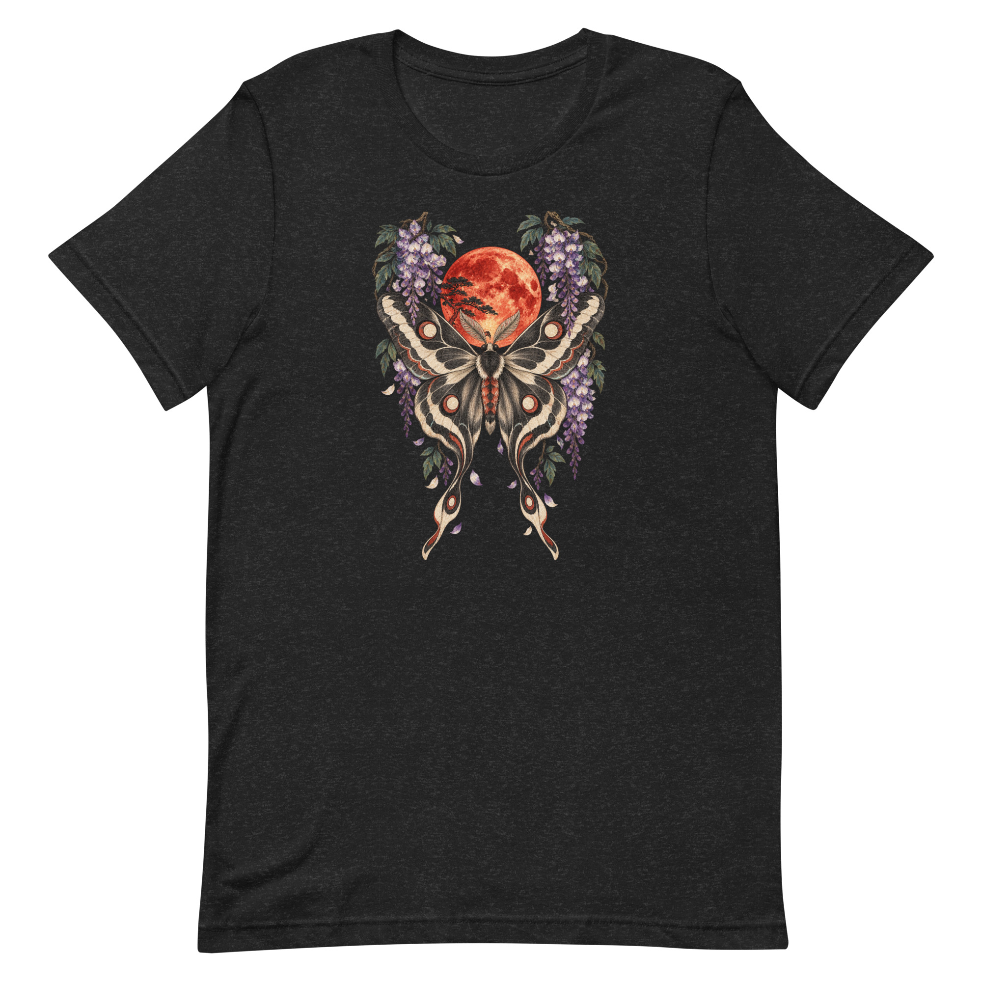 Japanese Moth Red Moon Wisteria Ukiyo-e Art T-Shirt - Image 9