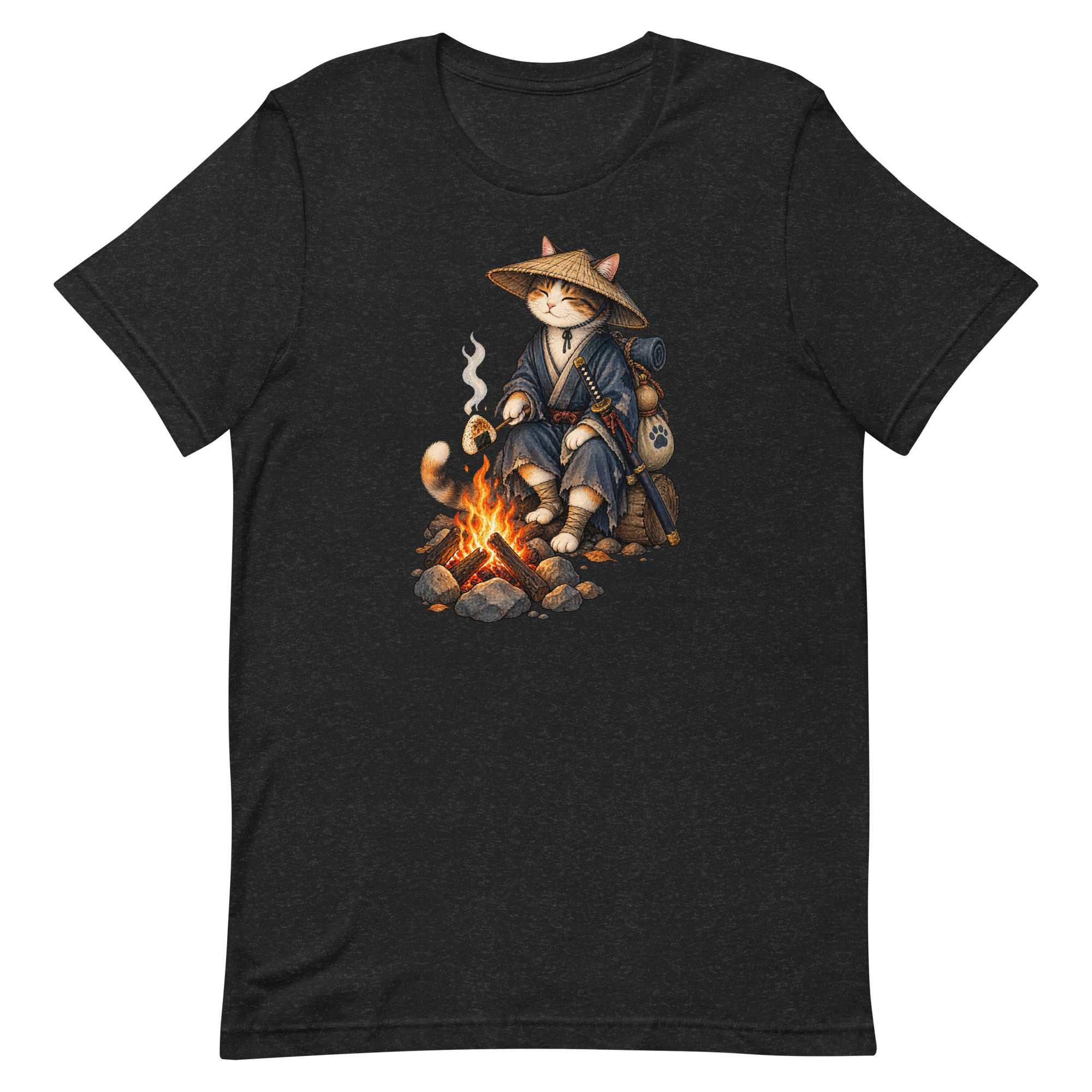 Samurai Cat Onigiri Campfire Japanese Art, Japanese Art Tee, Mythology Gift - Image 9