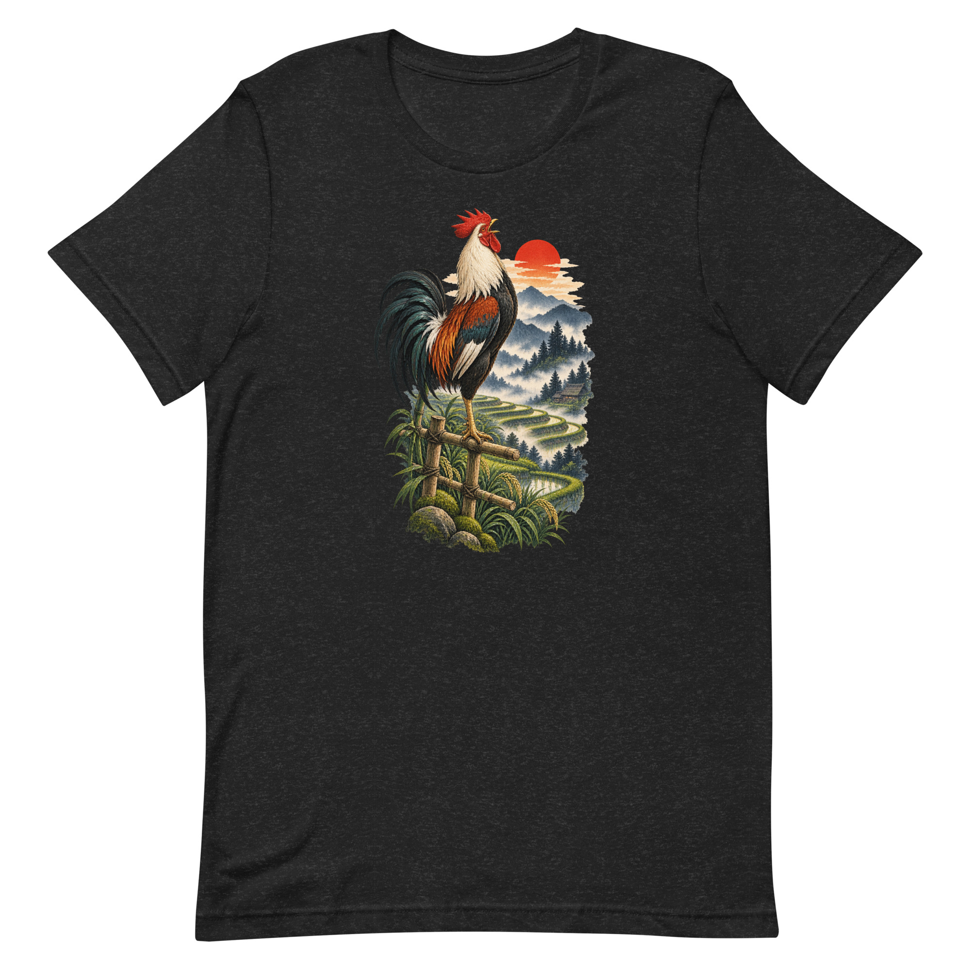 Japanese Rooster Rice Terrace Sunrise Art, Japanese Art Tee, Mythology Gift - Image 7