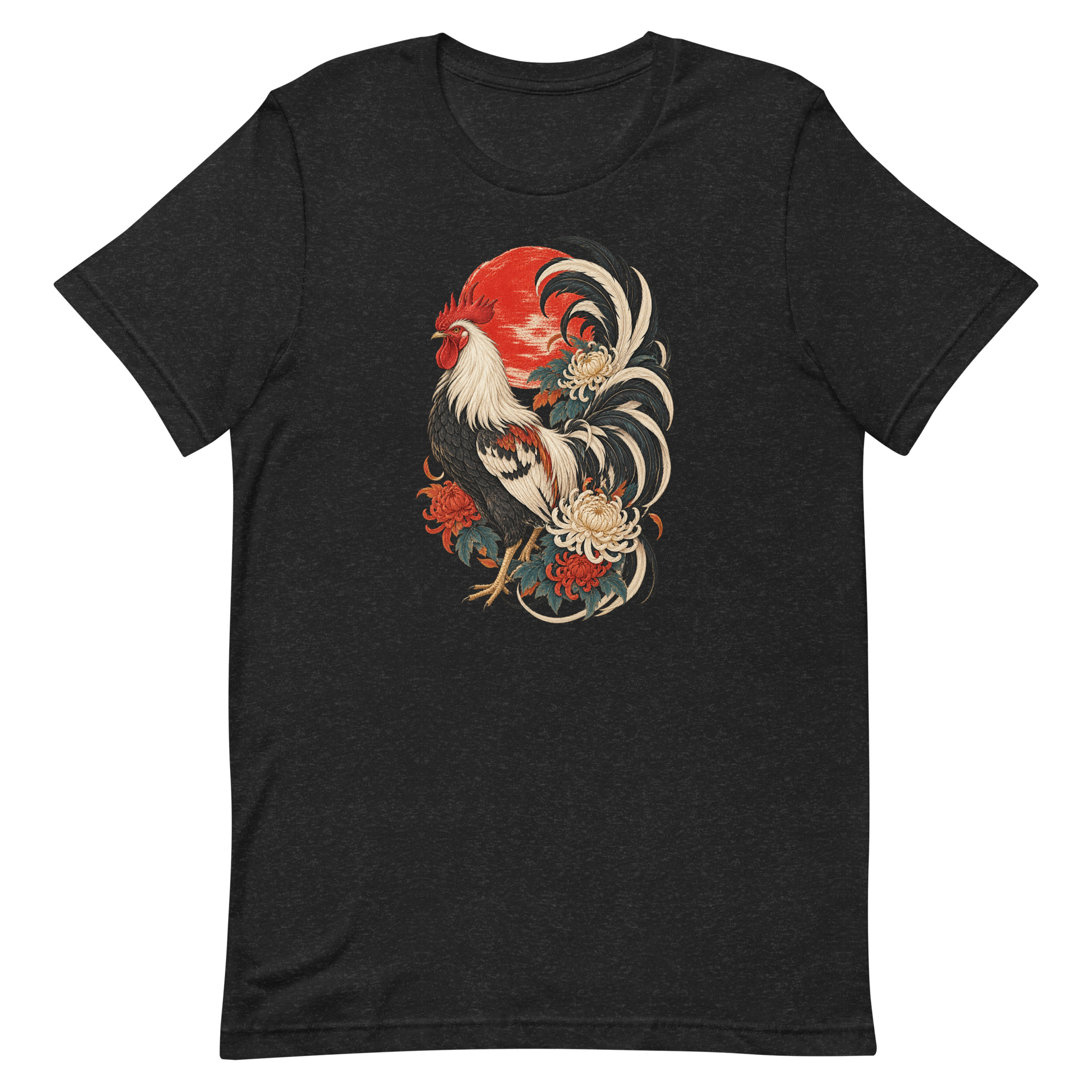 Japanese Rooster Red Sun Chrysanthemum Art, Japanese Art Tee, Mythology Gift - Image 7