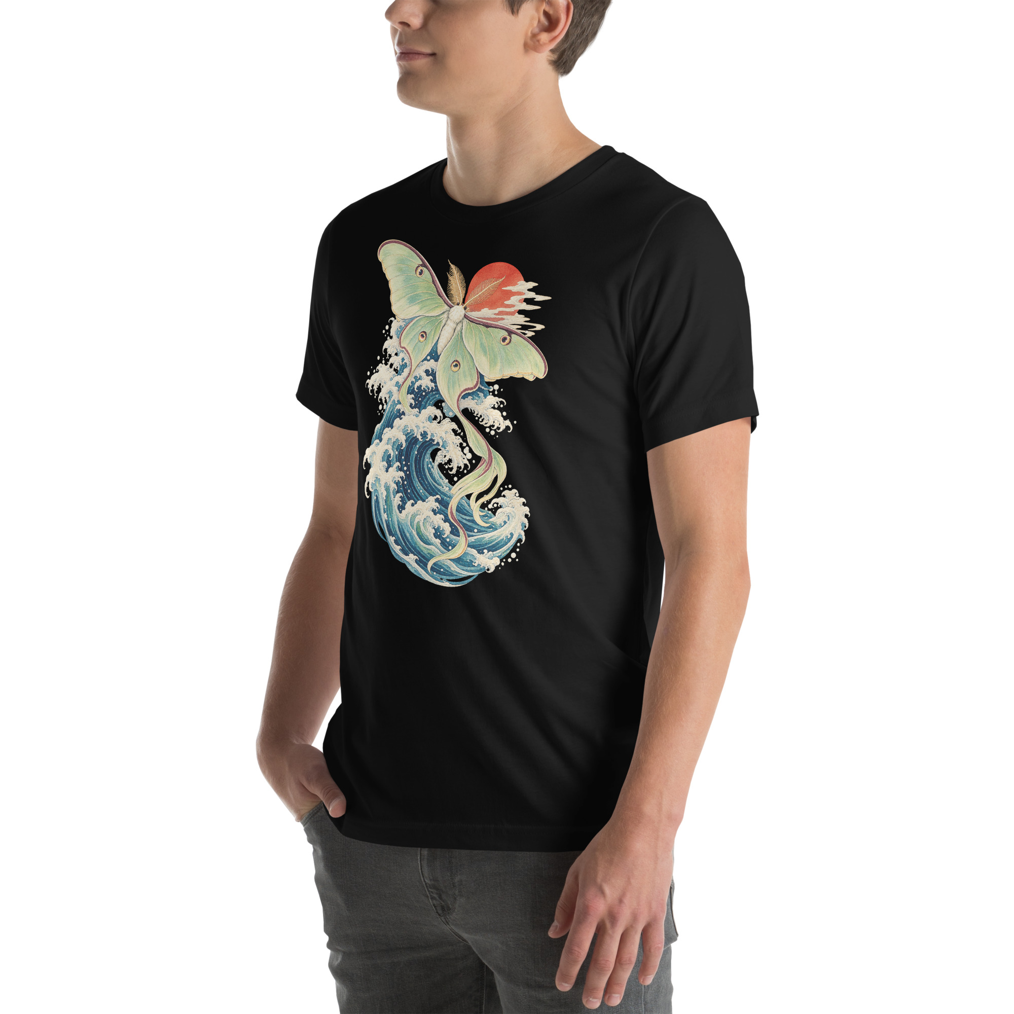 Luna Moth Great Wave Japanese Ukiyo-e Art T-Shirt - Image 95