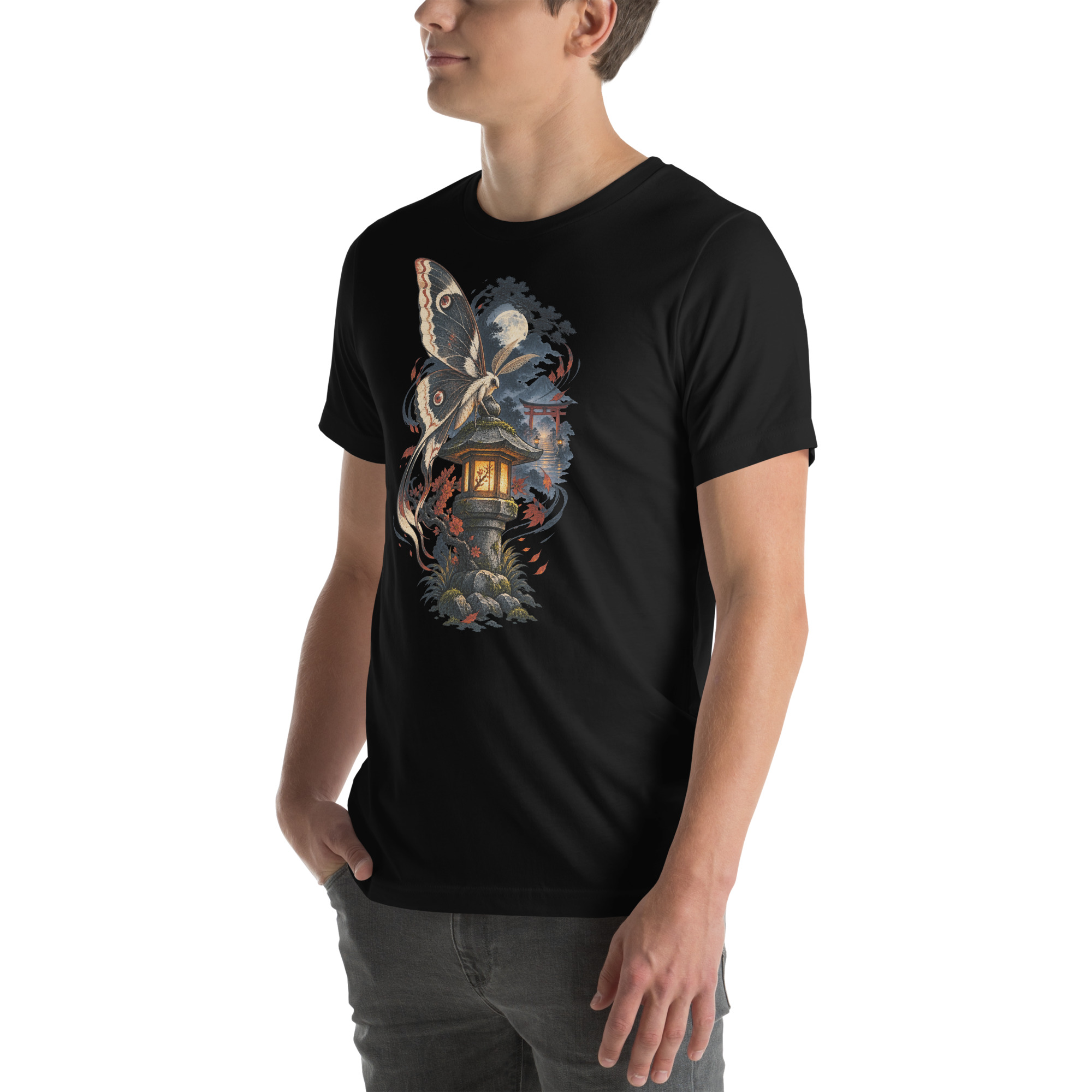 Japanese Moth Lantern Shrine Night Yokai Art T-Shirt - Image 95