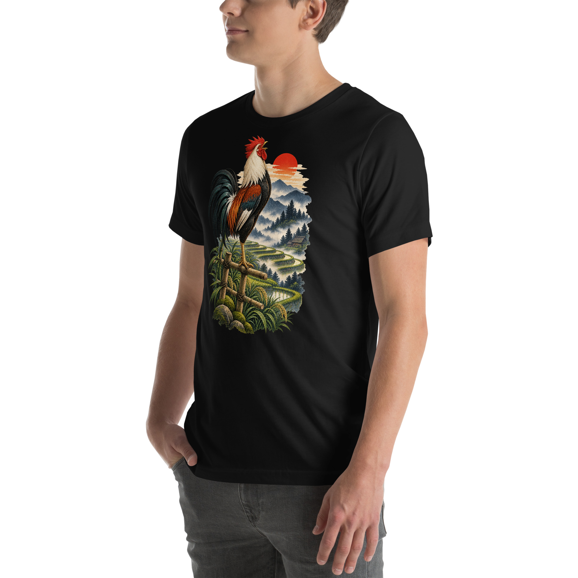 Japanese Rooster Rice Terrace Sunrise Art, Japanese Art Tee, Mythology Gift - Image 95