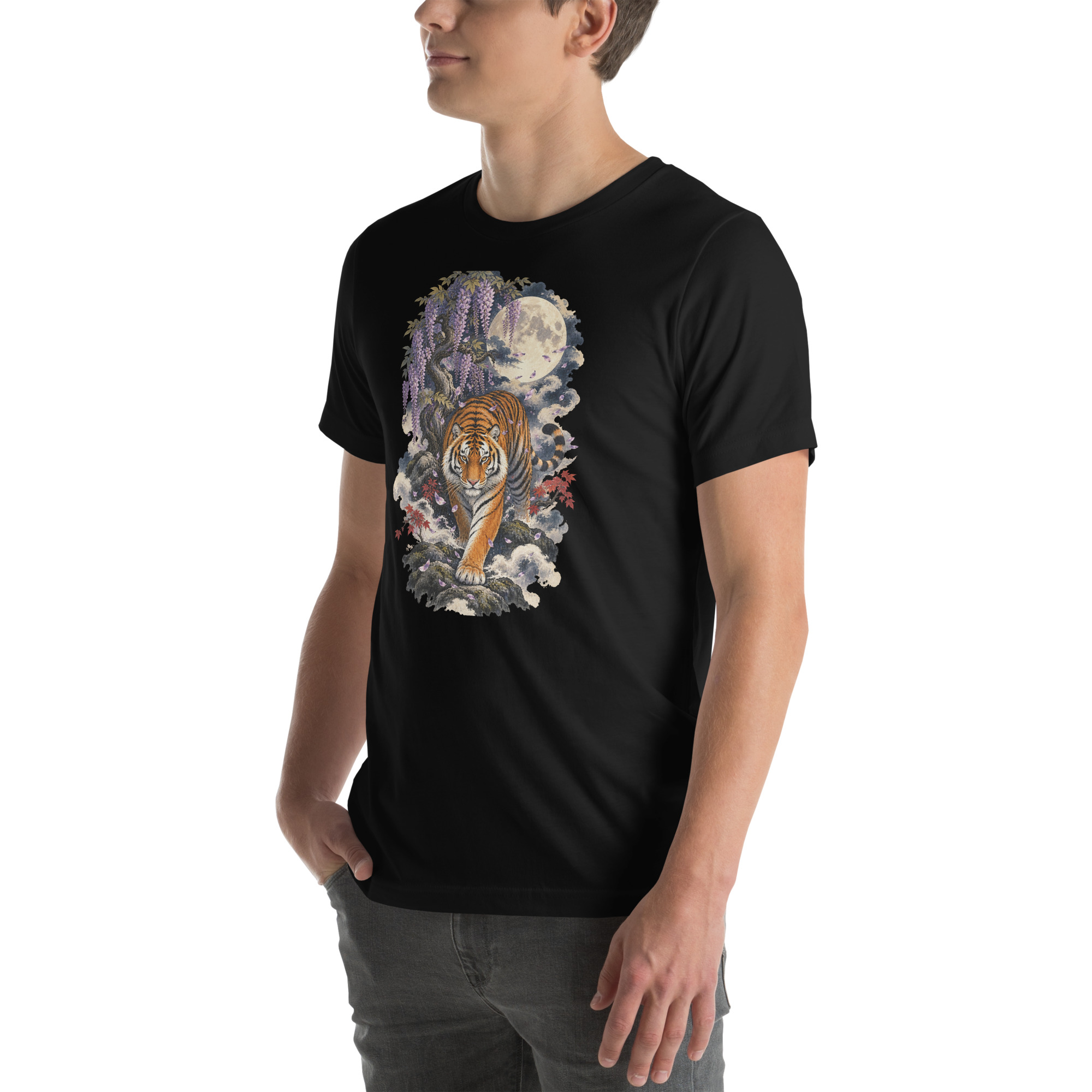 Japanese Tiger Wisteria Full Moon Art, Japanese Art Tee, Mythology Gift - Image 120