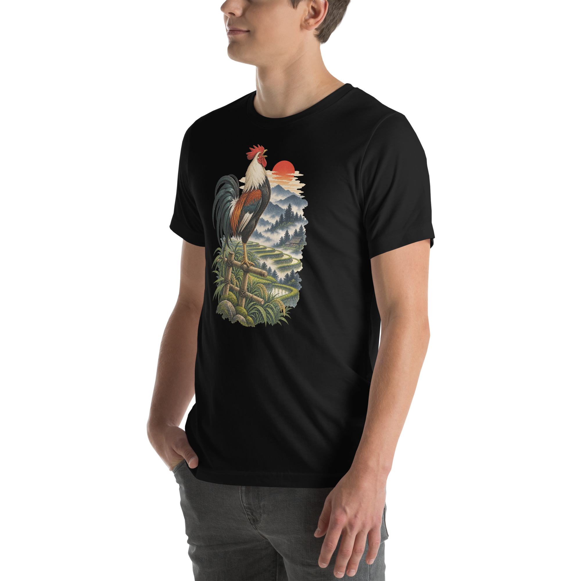 Japanese Rooster Rice Terrace Sunrise Art, Japanese Art Tee, Mythology Gift - Image 120