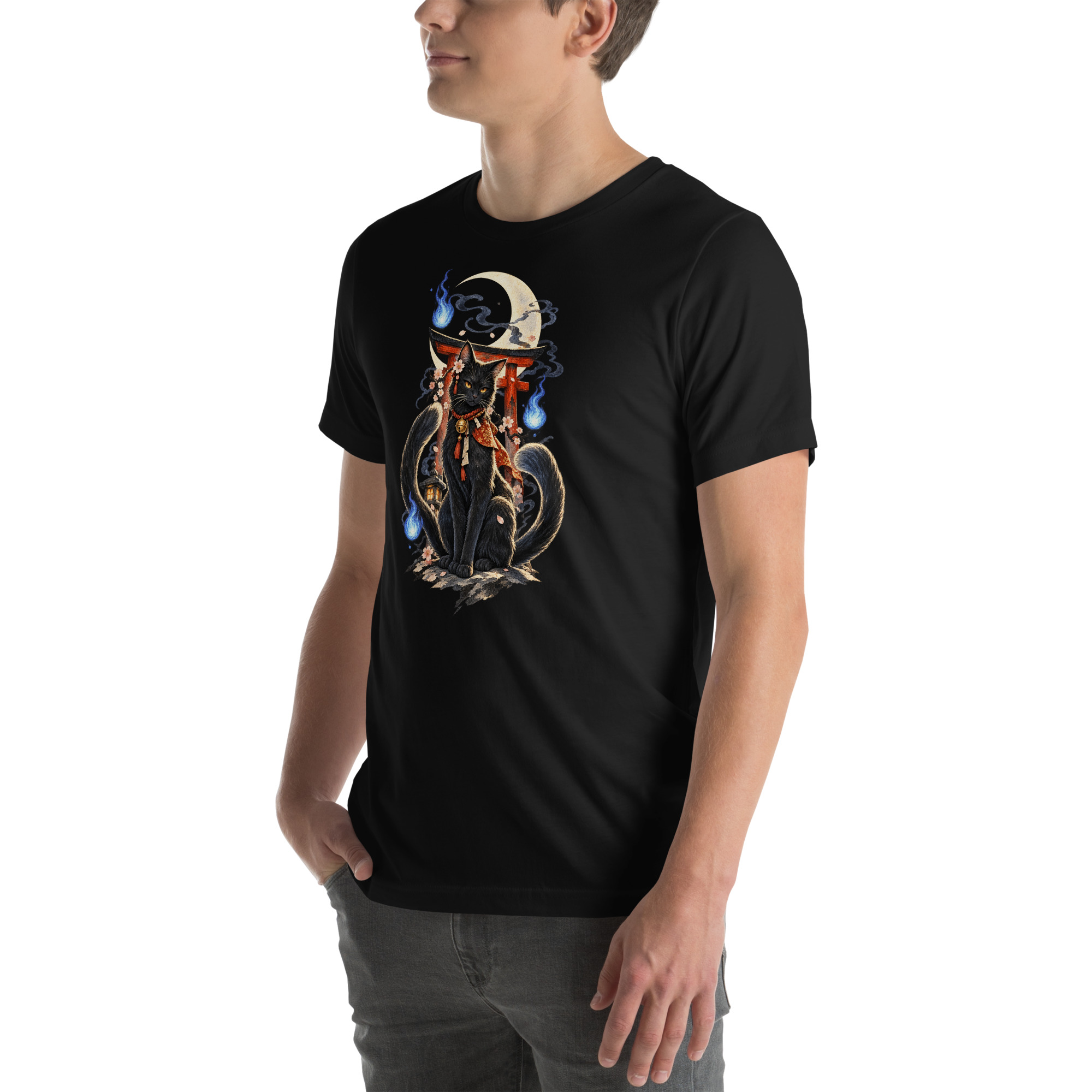 Witchy Nekomata Moon Shrine Japanese Folklore T-Shirt - Image 4