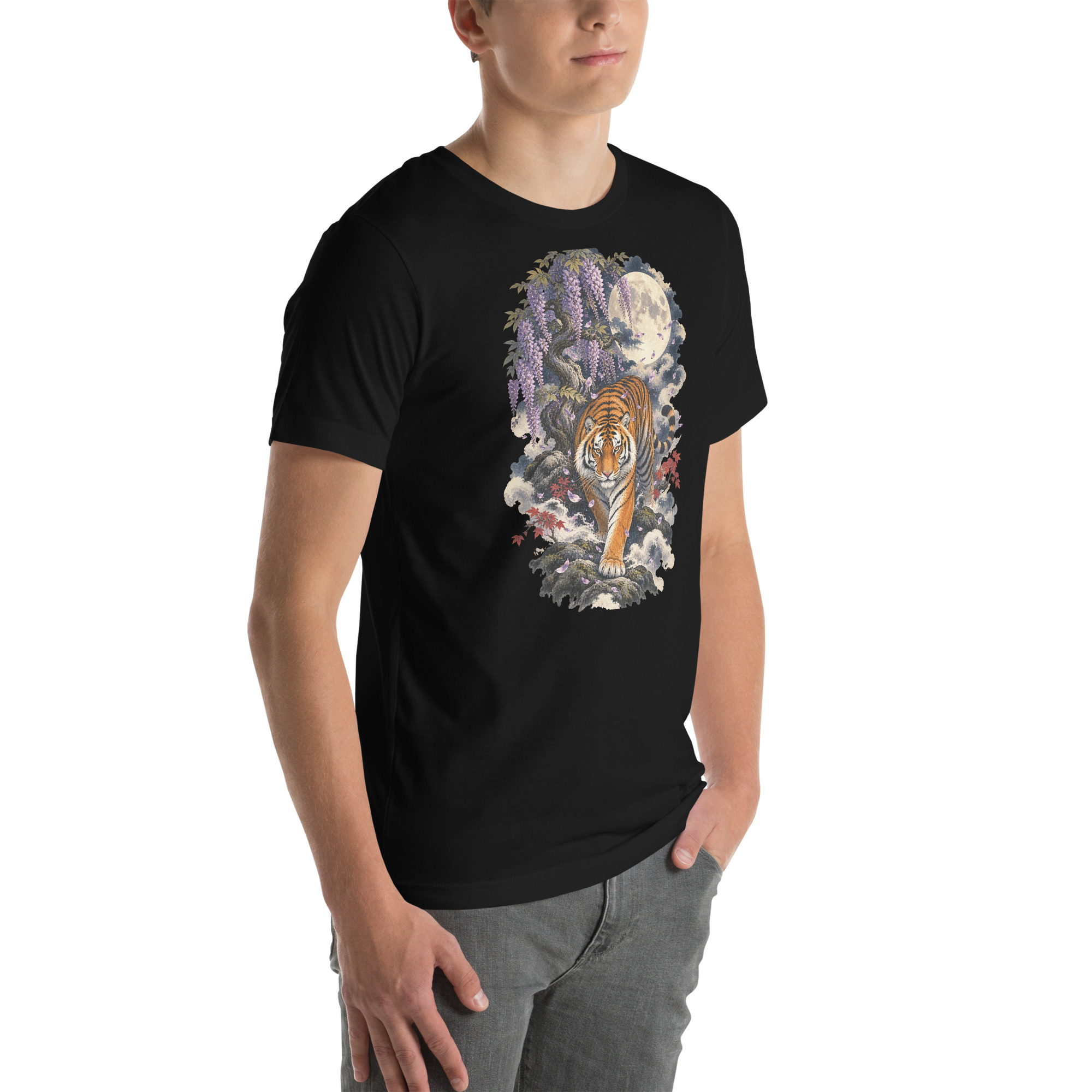 Japanese Tiger Wisteria Full Moon Art, Japanese Art Tee, Mythology Gift - Image 97