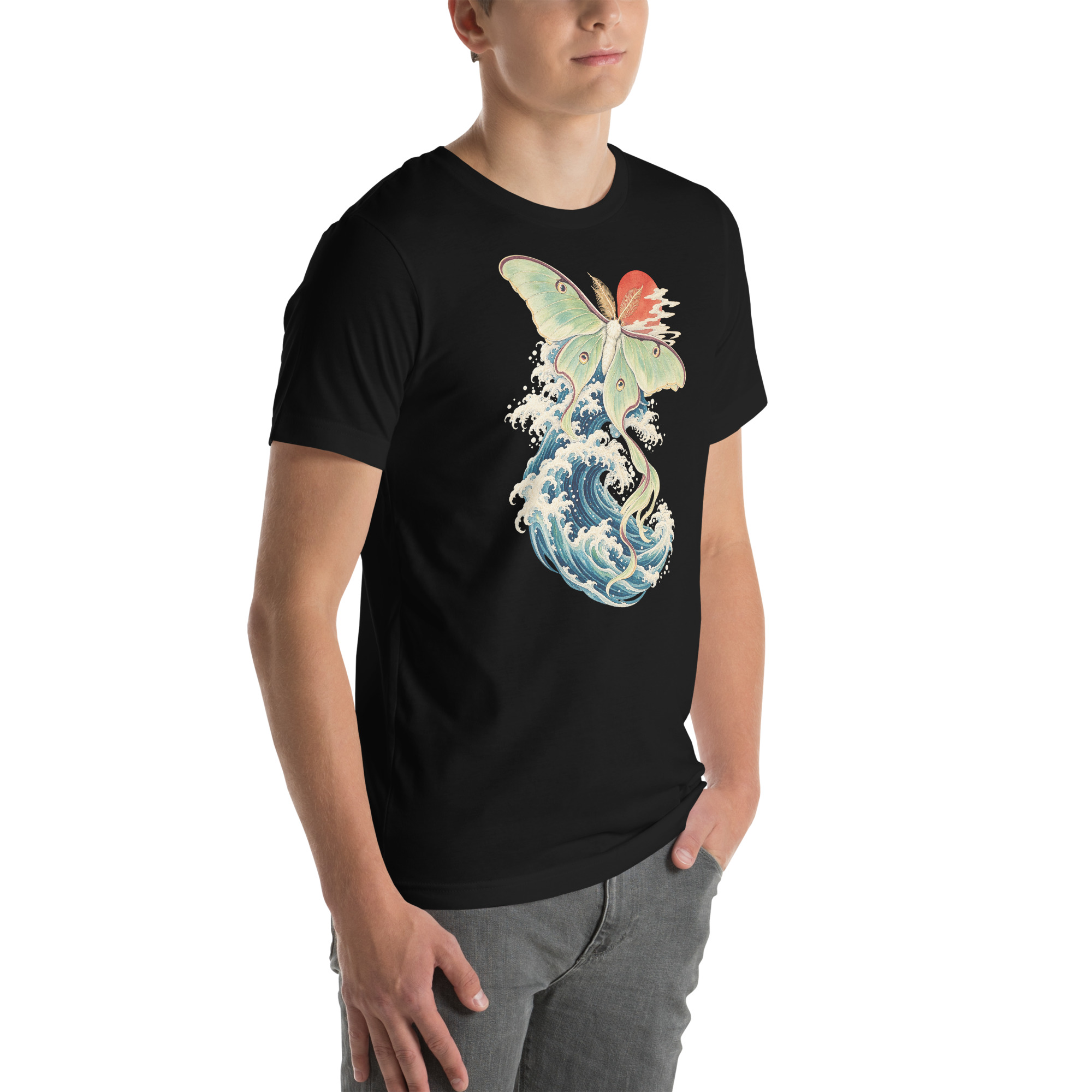 Luna Moth Great Wave Japanese Ukiyo-e Art T-Shirt - Image 97
