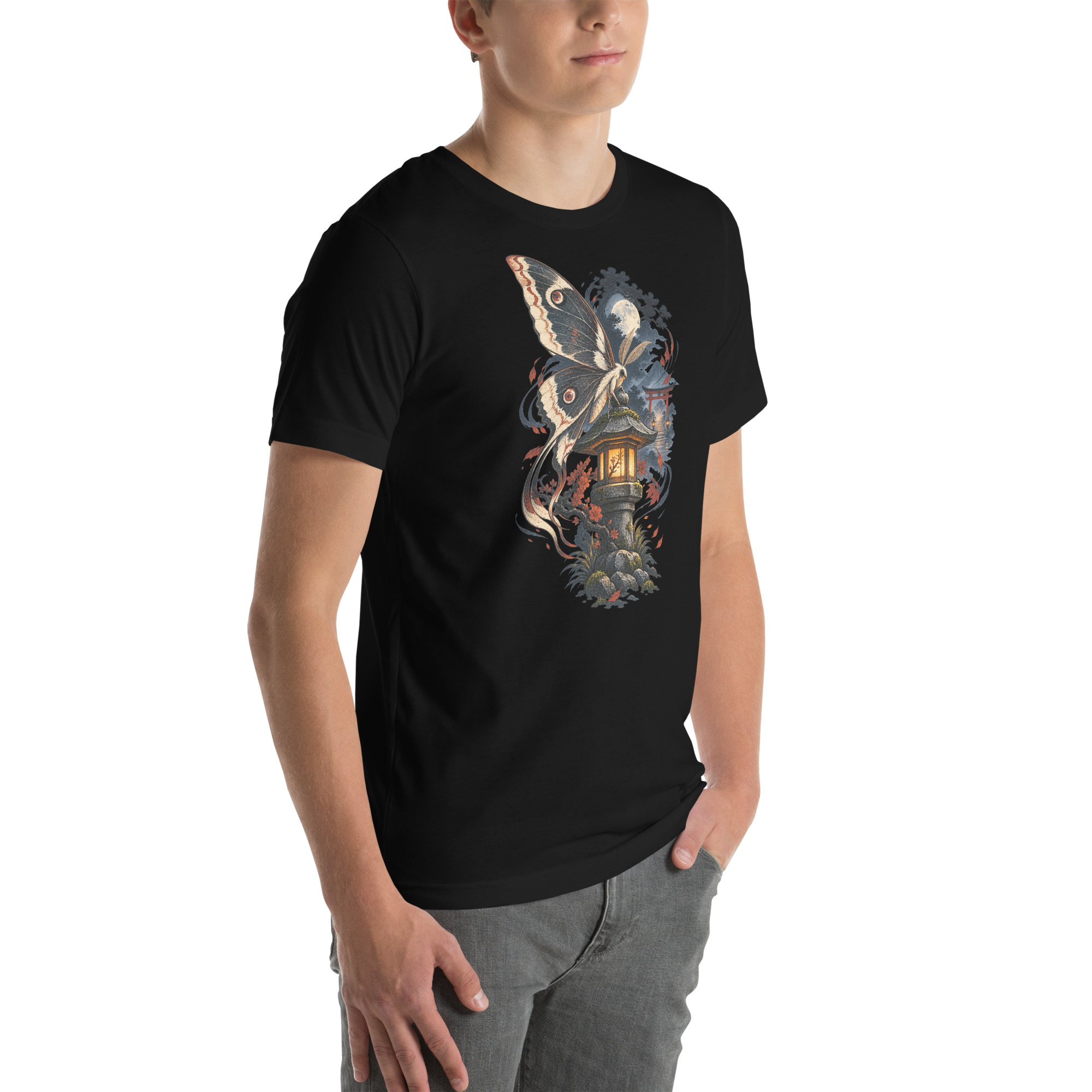 Japanese Moth Lantern Shrine Night Yokai Art T-Shirt - Image 97
