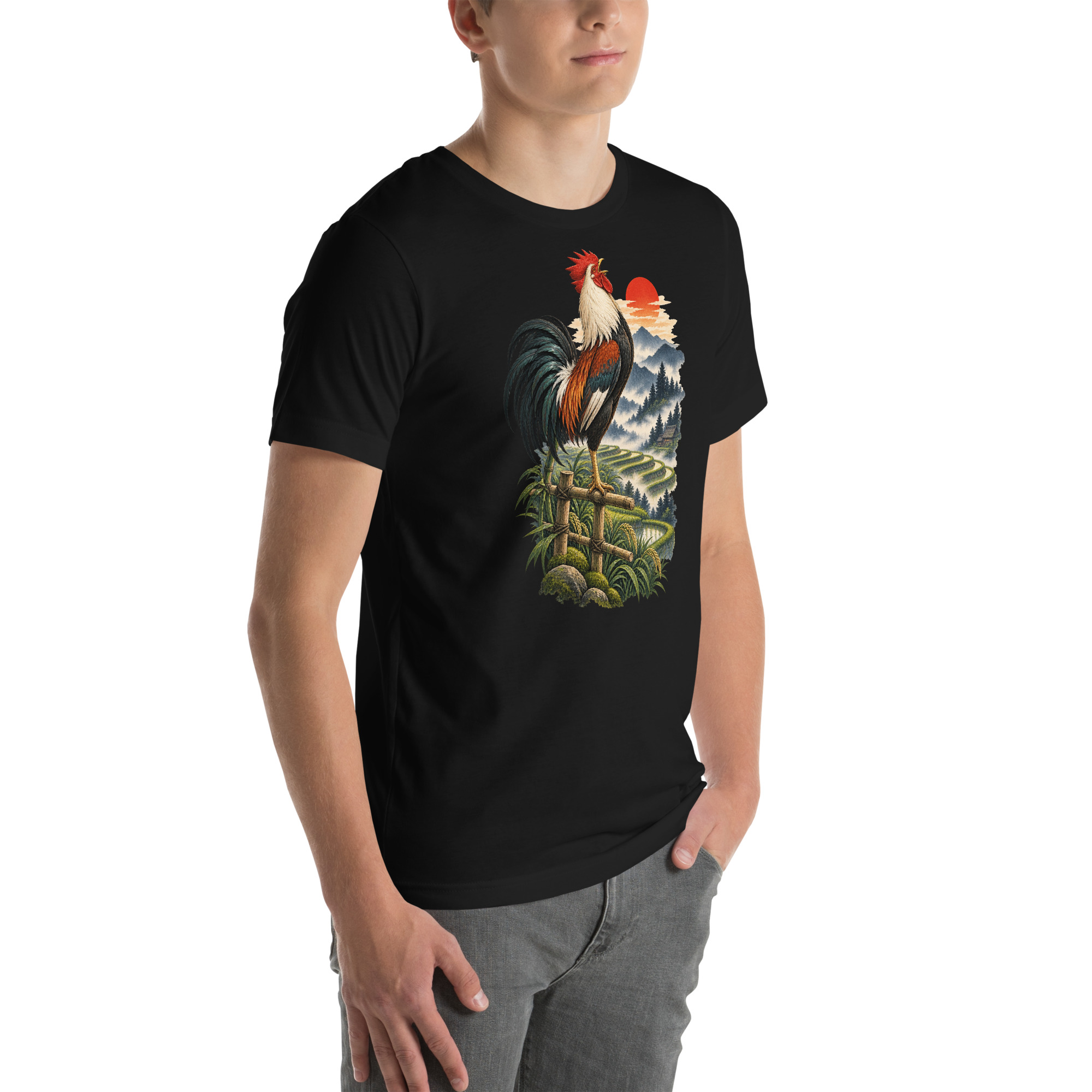Japanese Rooster Rice Terrace Sunrise Art, Japanese Art Tee, Mythology Gift - Image 97