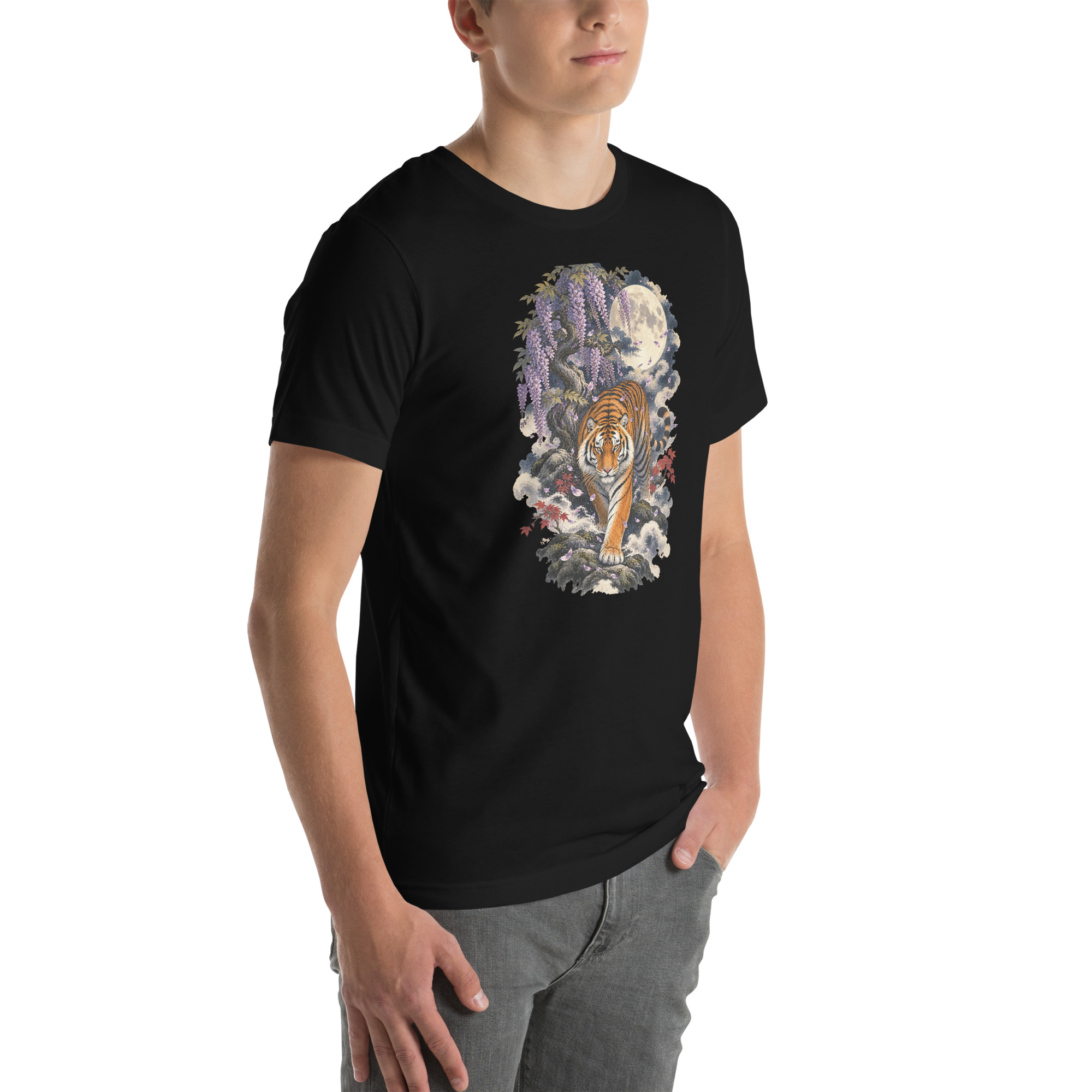 Japanese Tiger Wisteria Full Moon Art, Japanese Art Tee, Mythology Gift - Image 122