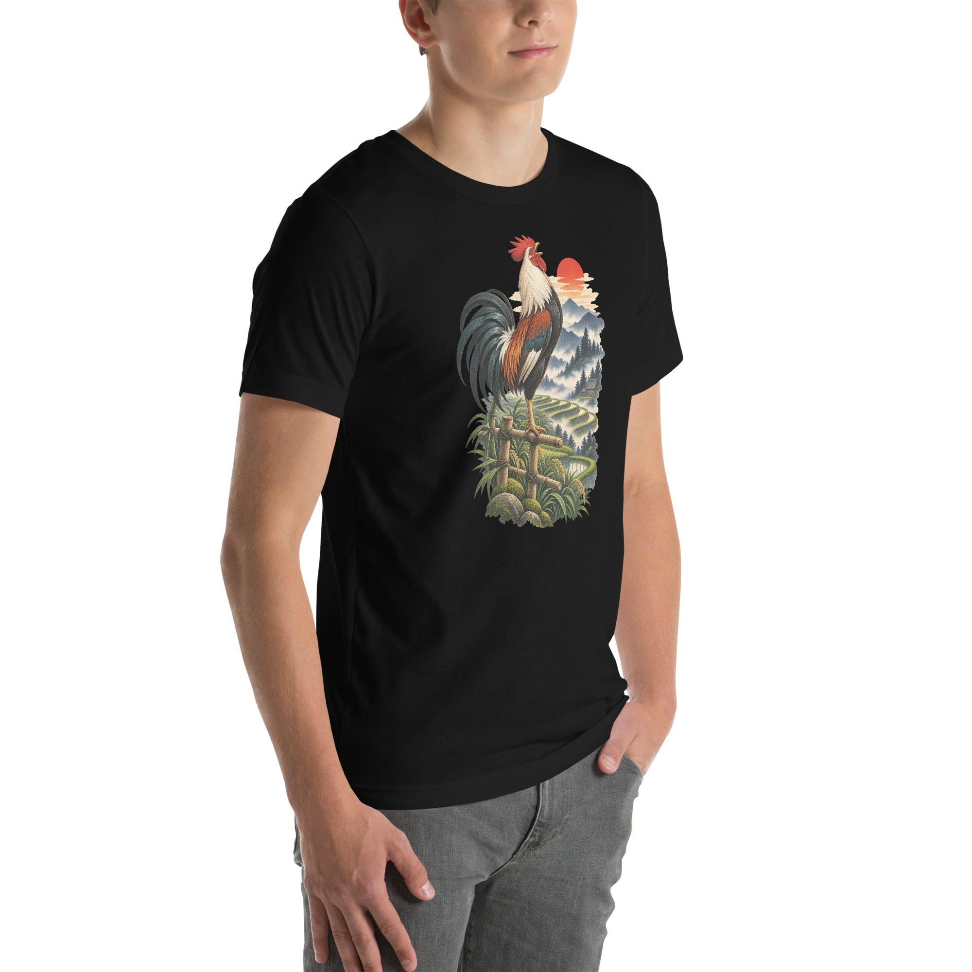 Japanese Rooster Rice Terrace Sunrise Art, Japanese Art Tee, Mythology Gift - Image 122