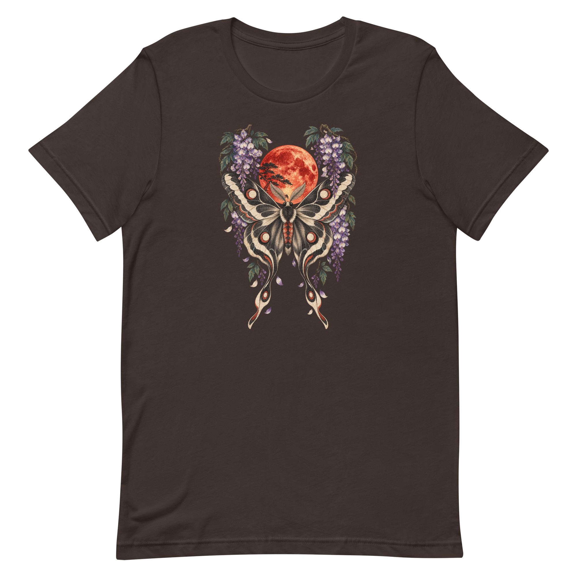 Japanese Moth Red Moon Wisteria Ukiyo-e Art T-Shirt - Image 10