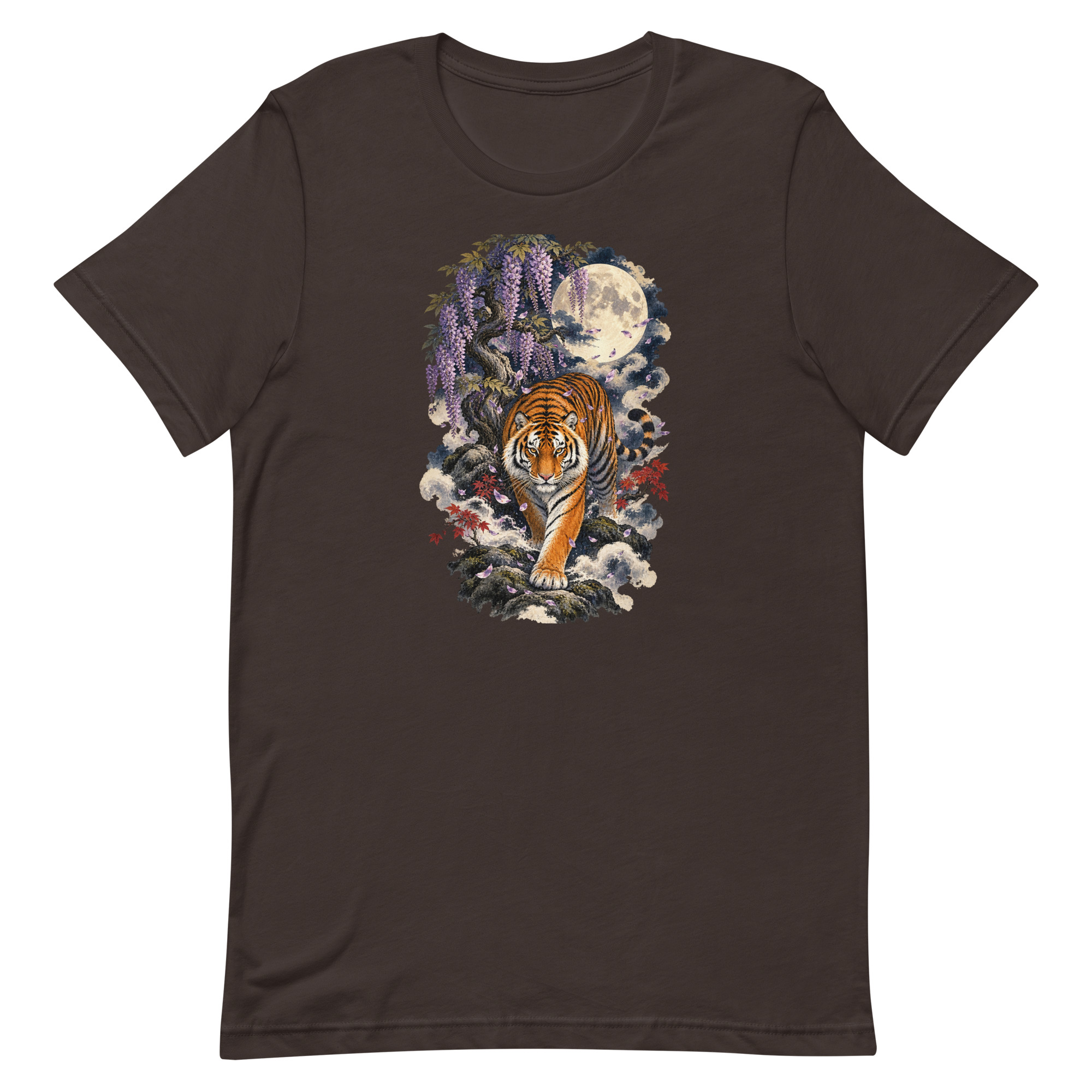 Japanese Tiger Wisteria Full Moon Art, Japanese Art Tee, Mythology Gift - Image 8