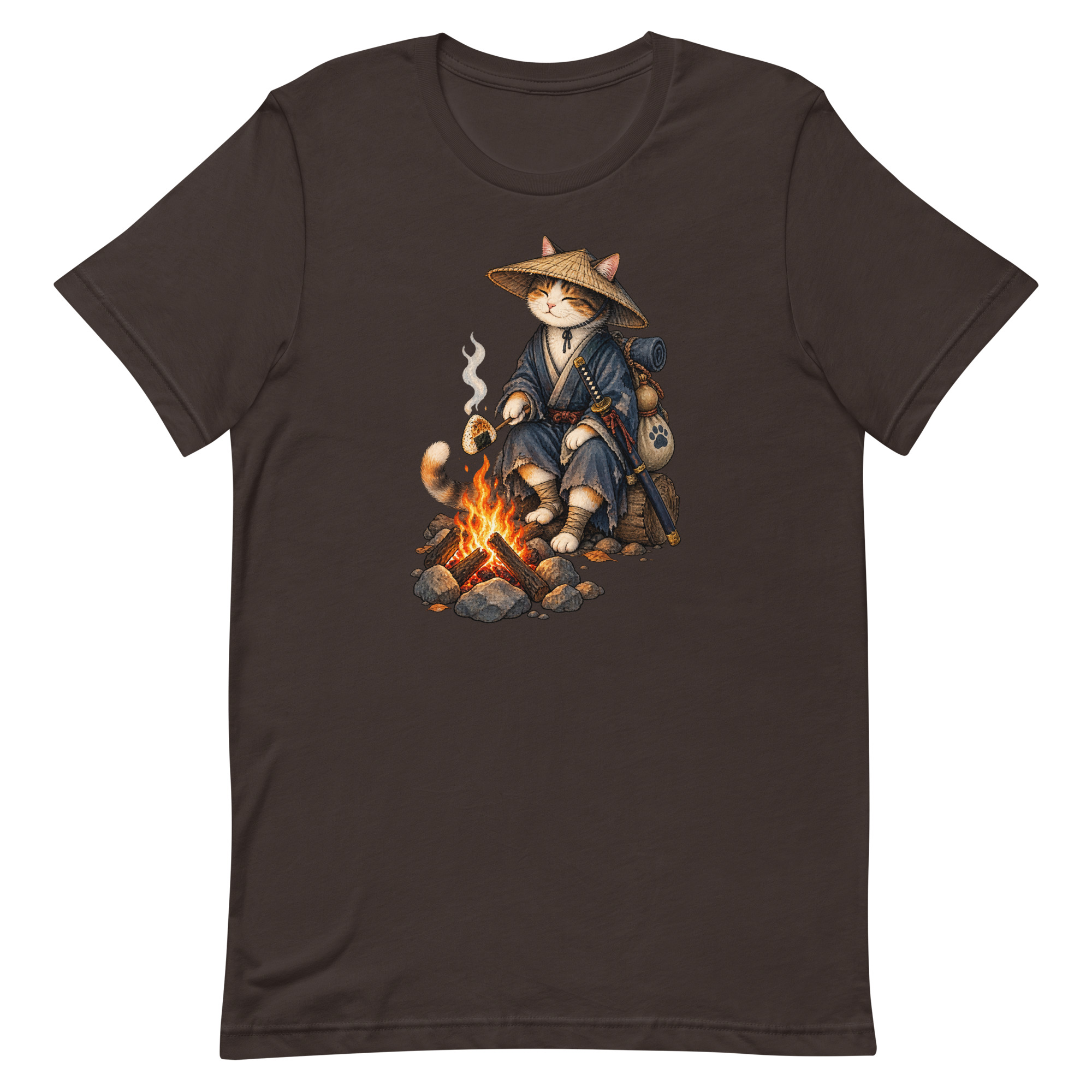 Samurai Cat Onigiri Campfire Japanese Art, Japanese Art Tee, Mythology Gift - Image 10
