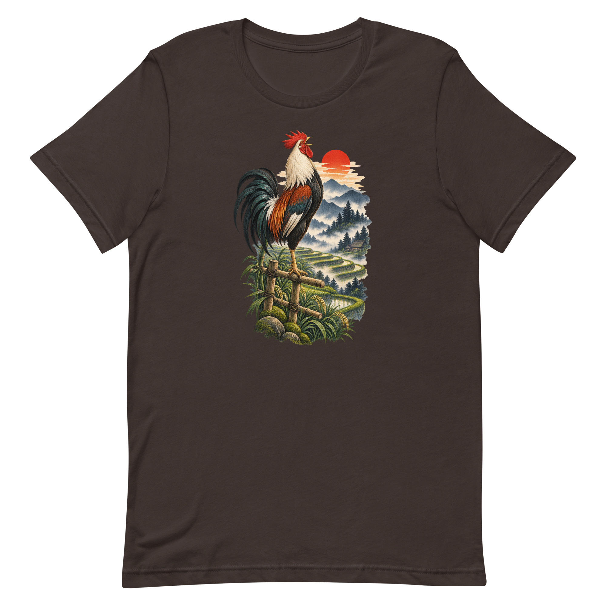 Japanese Rooster Rice Terrace Sunrise Art, Japanese Art Tee, Mythology Gift - Image 8