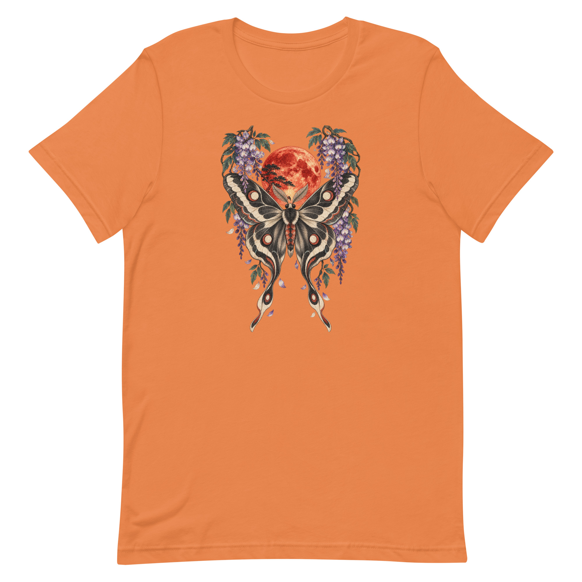 Japanese Moth Red Moon Wisteria Ukiyo-e Art T-Shirt - Image 11