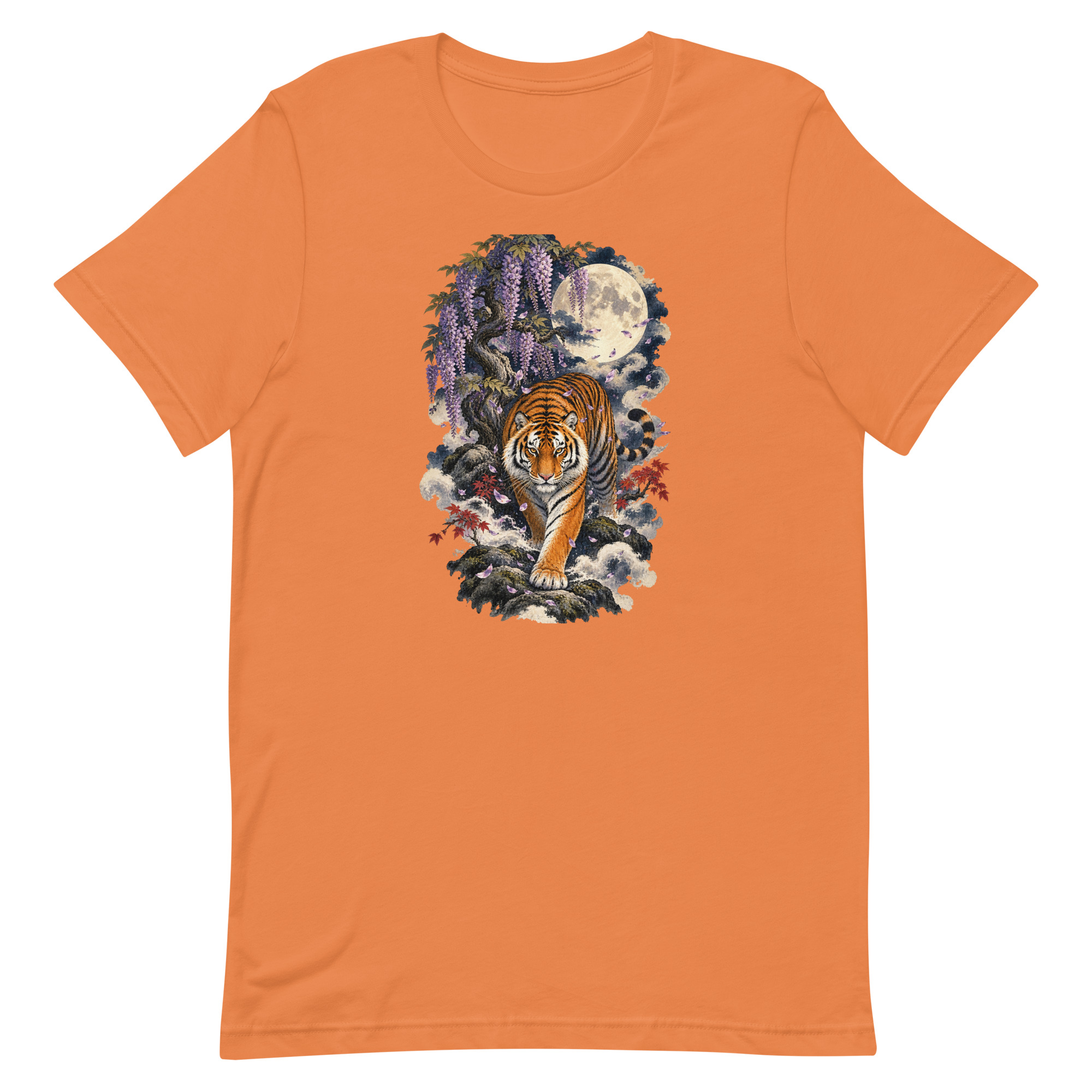 Japanese Tiger Wisteria Full Moon Art, Japanese Art Tee, Mythology Gift - Image 9