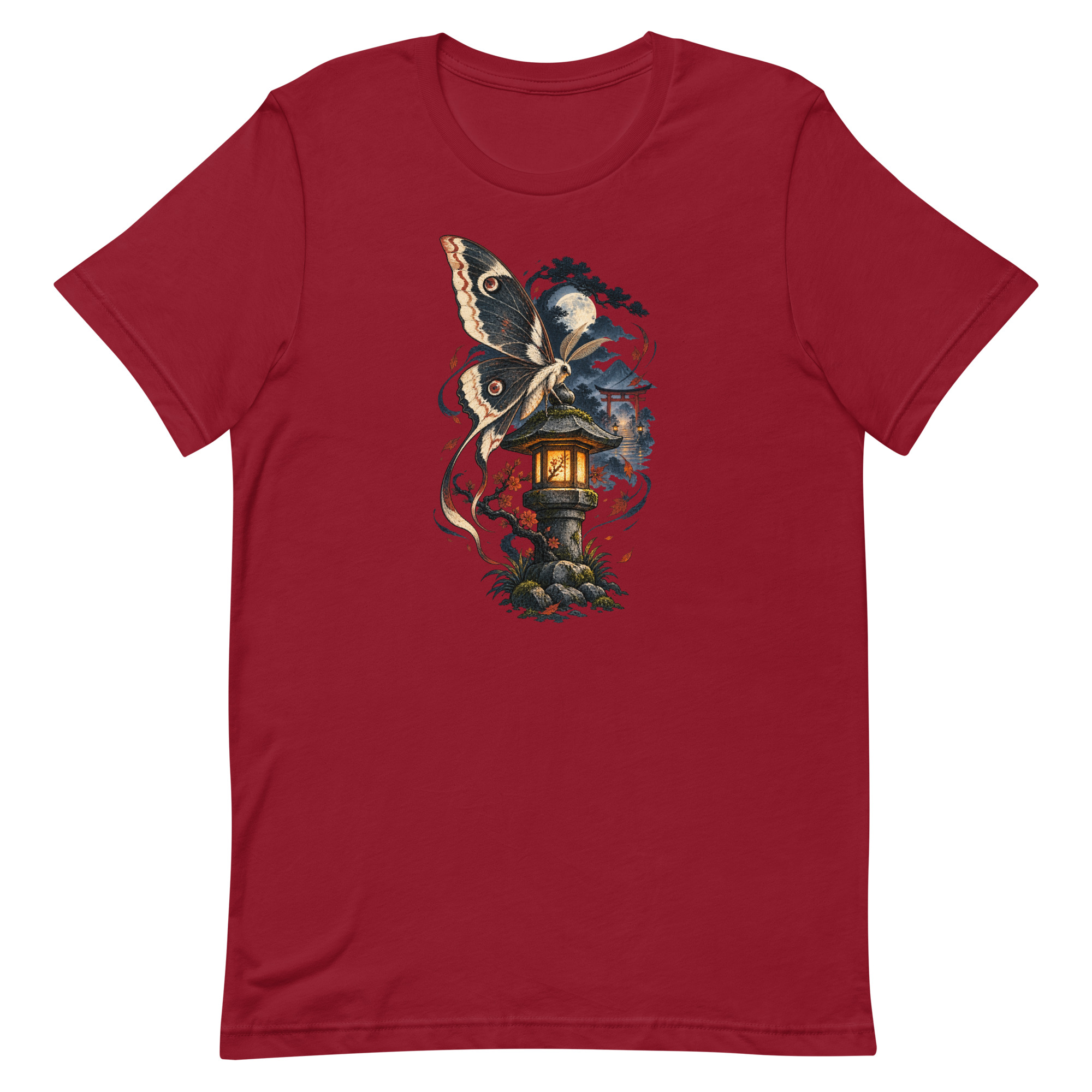 Japanese Moth Lantern Shrine Night Yokai Art T-Shirt - Image 10