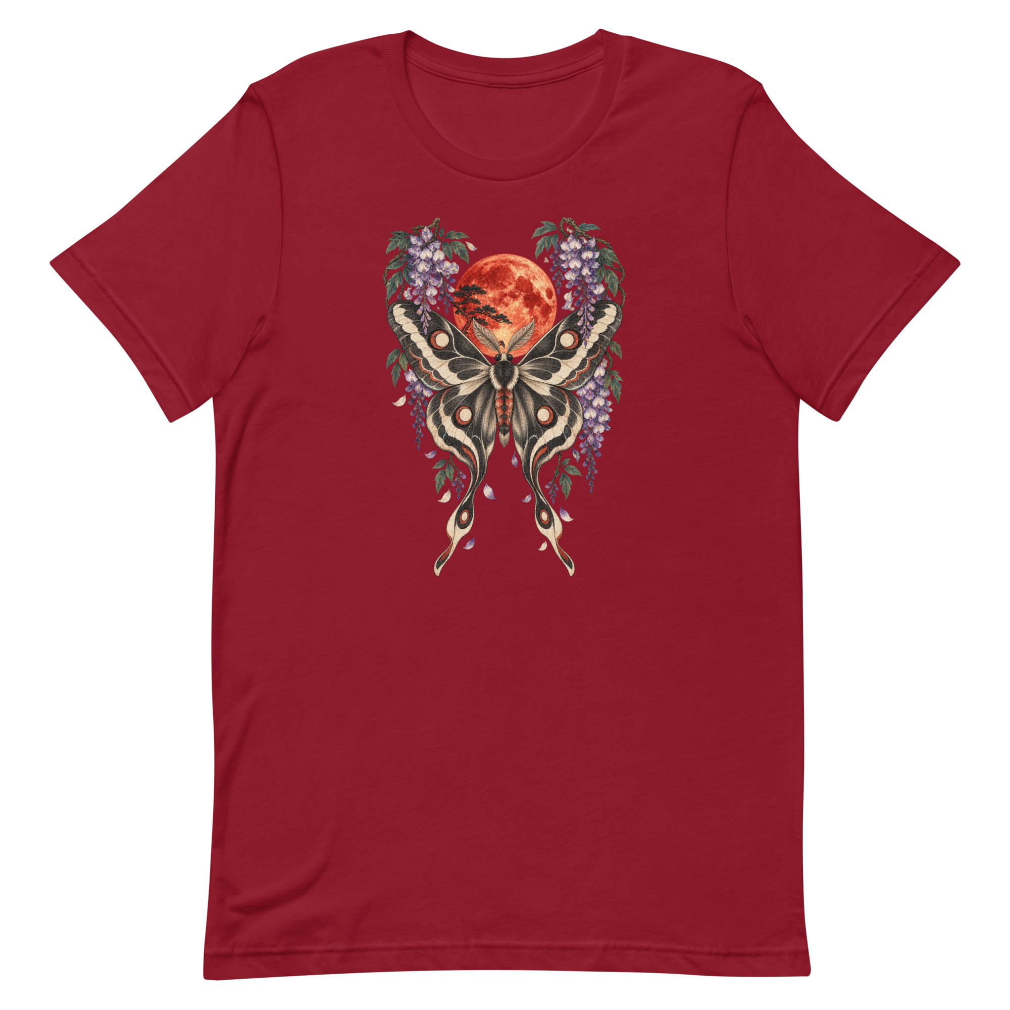 Japanese Moth Red Moon Wisteria Ukiyo-e Art T-Shirt - Image 12
