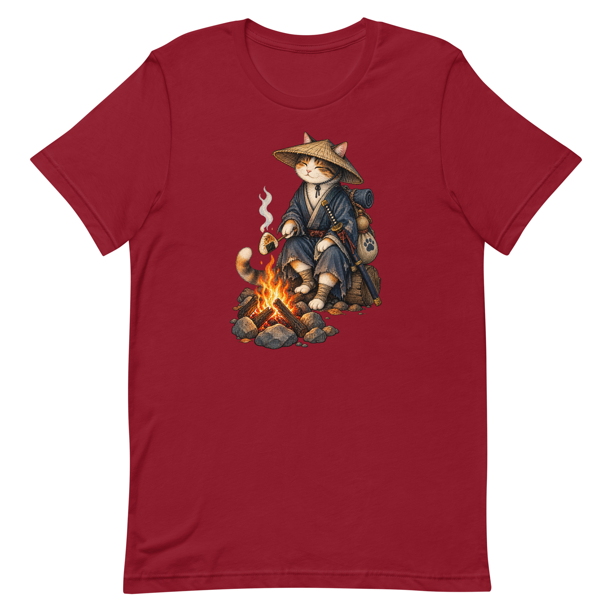 Samurai Cat Onigiri Campfire Japanese Art, Japanese Art Tee, Mythology Gift - Image 12