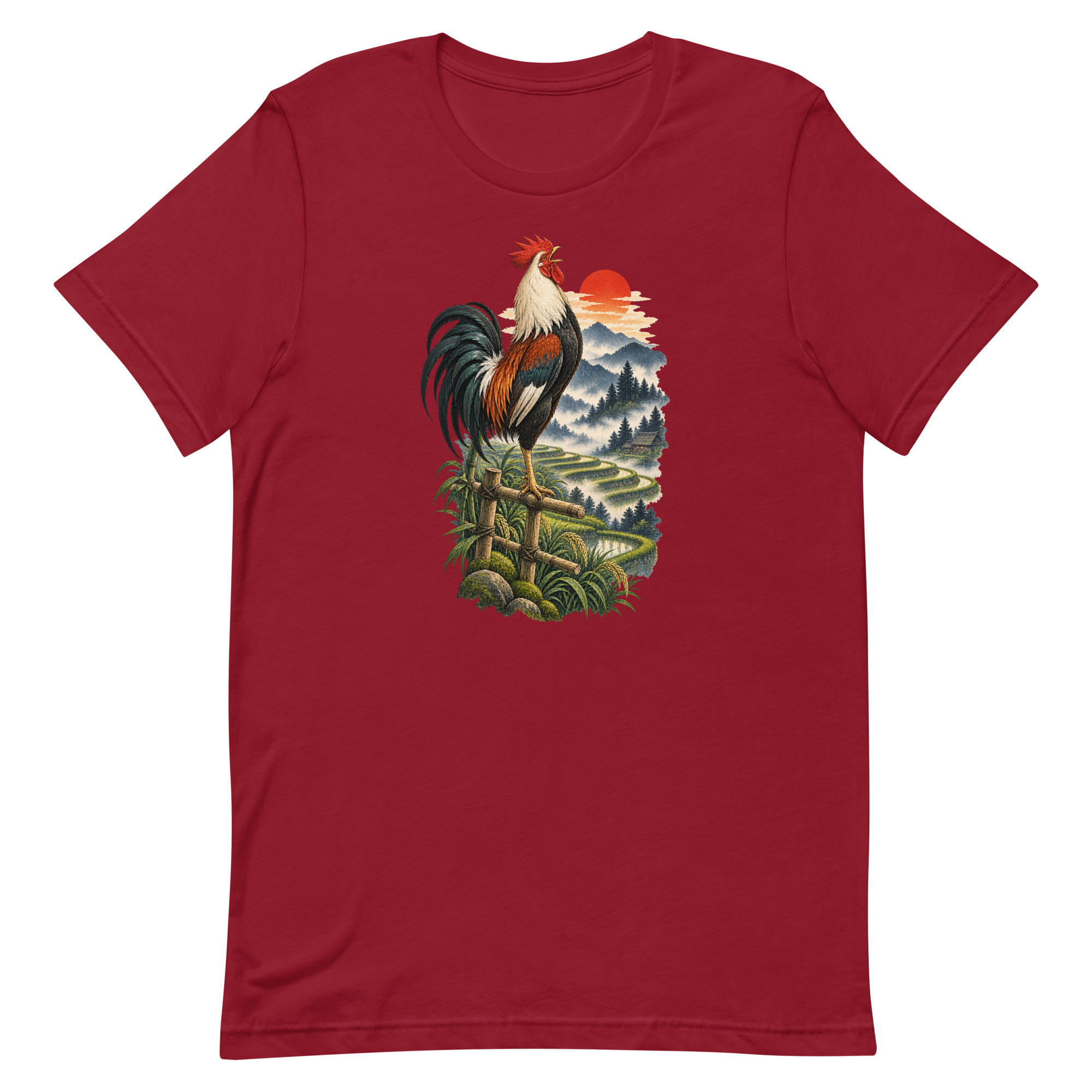 Japanese Rooster Rice Terrace Sunrise Art, Japanese Art Tee, Mythology Gift - Image 10