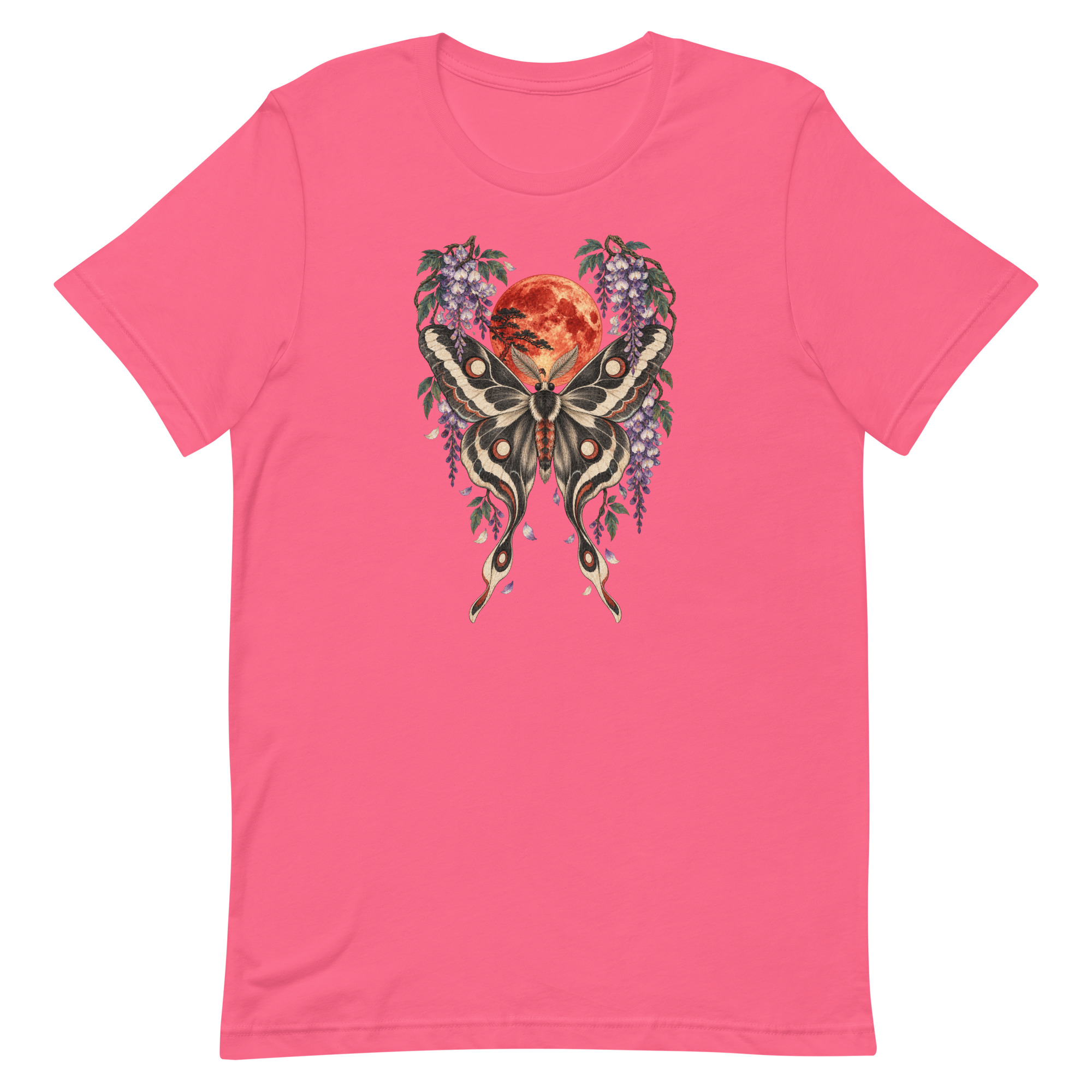 Japanese Moth Red Moon Wisteria Ukiyo-e Art T-Shirt - Image 74