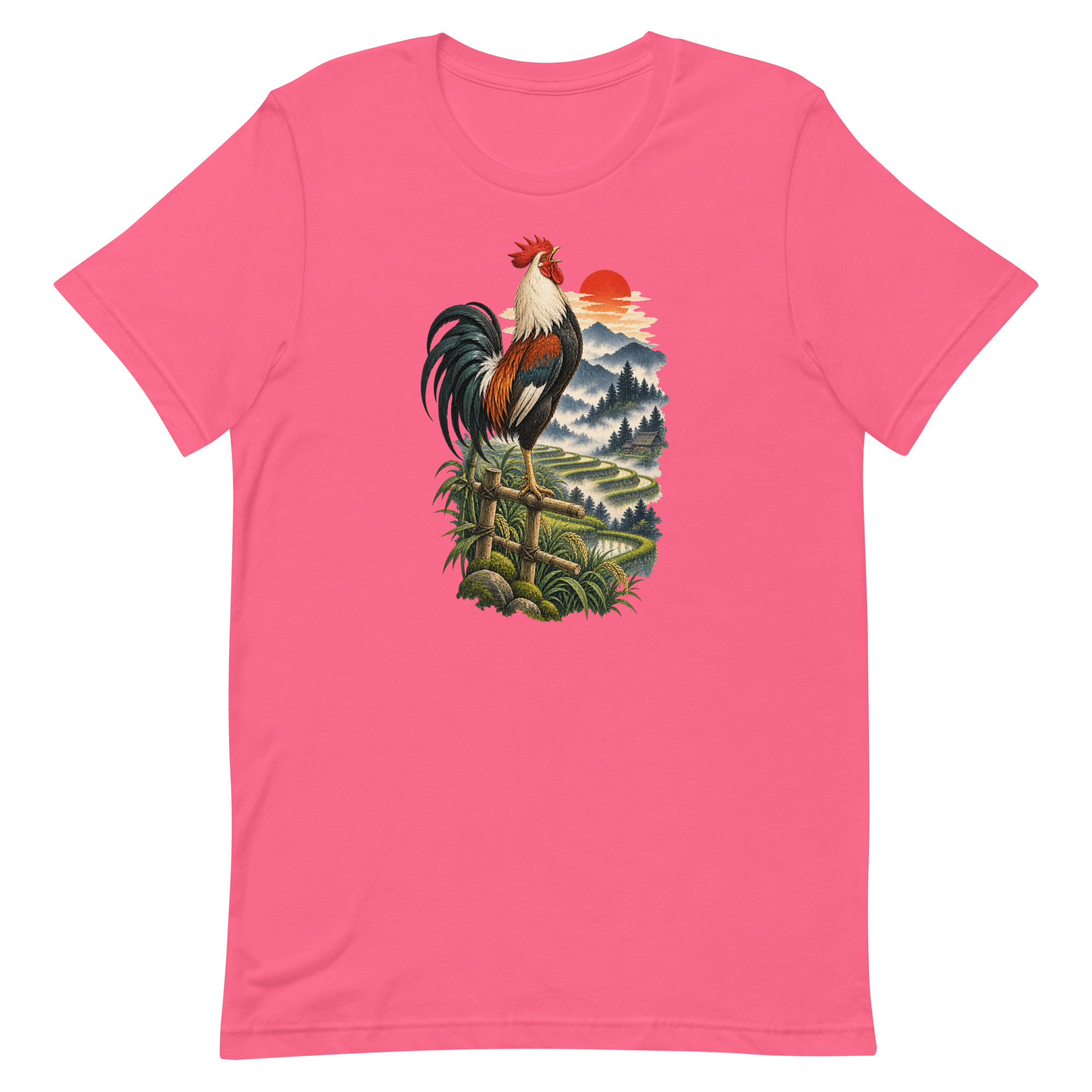 Japanese Rooster Rice Terrace Sunrise Art, Japanese Art Tee, Mythology Gift - Image 72