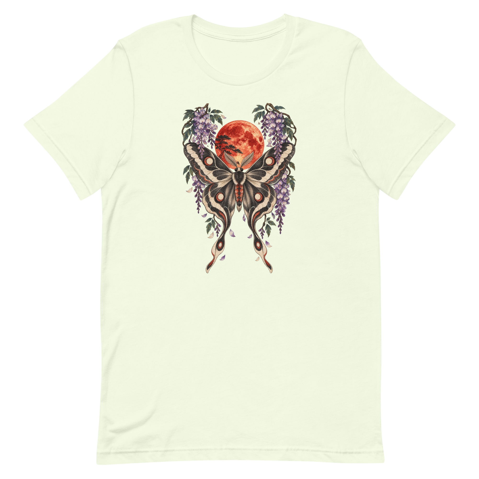 Japanese Moth Red Moon Wisteria Ukiyo-e Art T-Shirt - Image 13