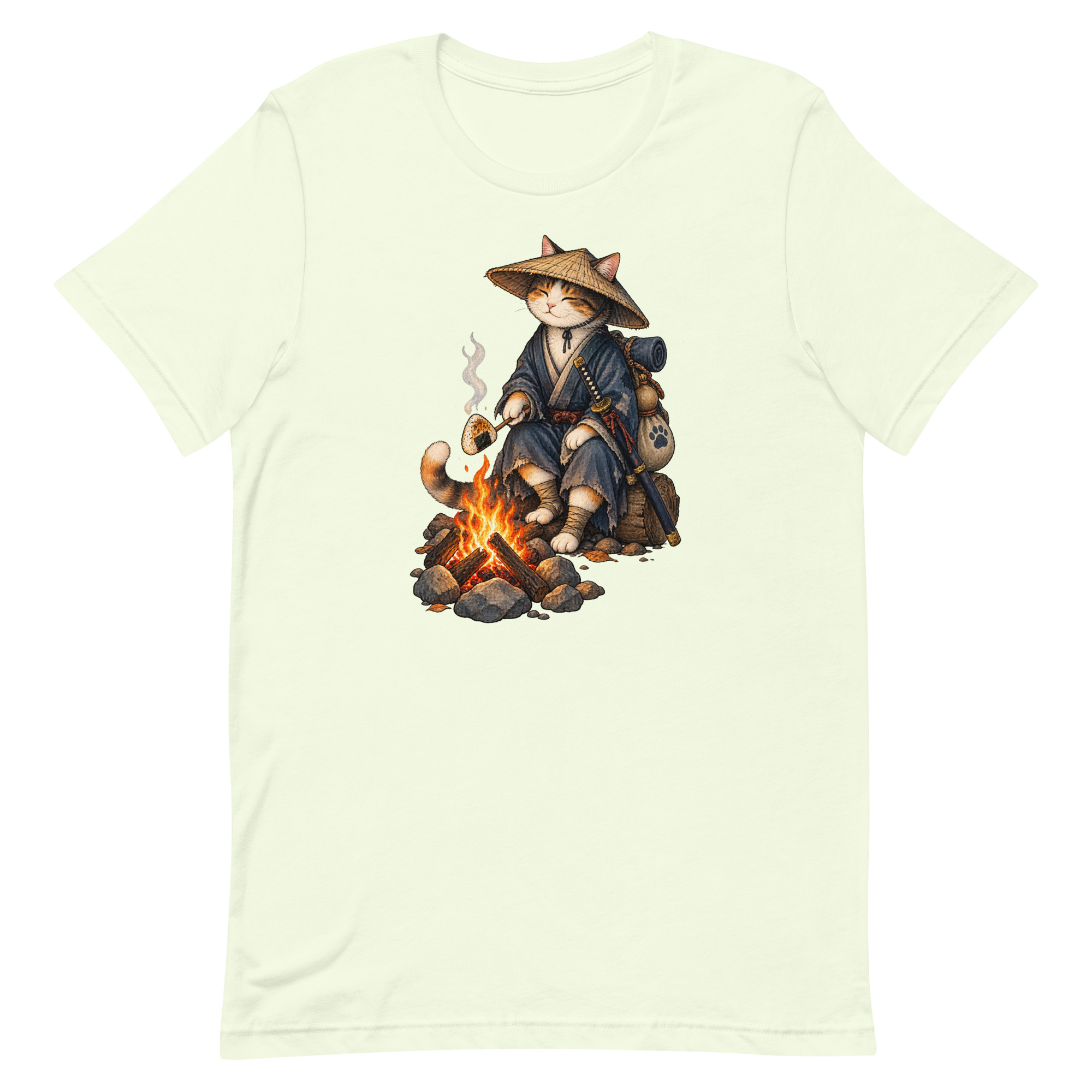 Samurai Cat Onigiri Campfire Japanese Art, Japanese Art Tee, Mythology Gift - Image 13