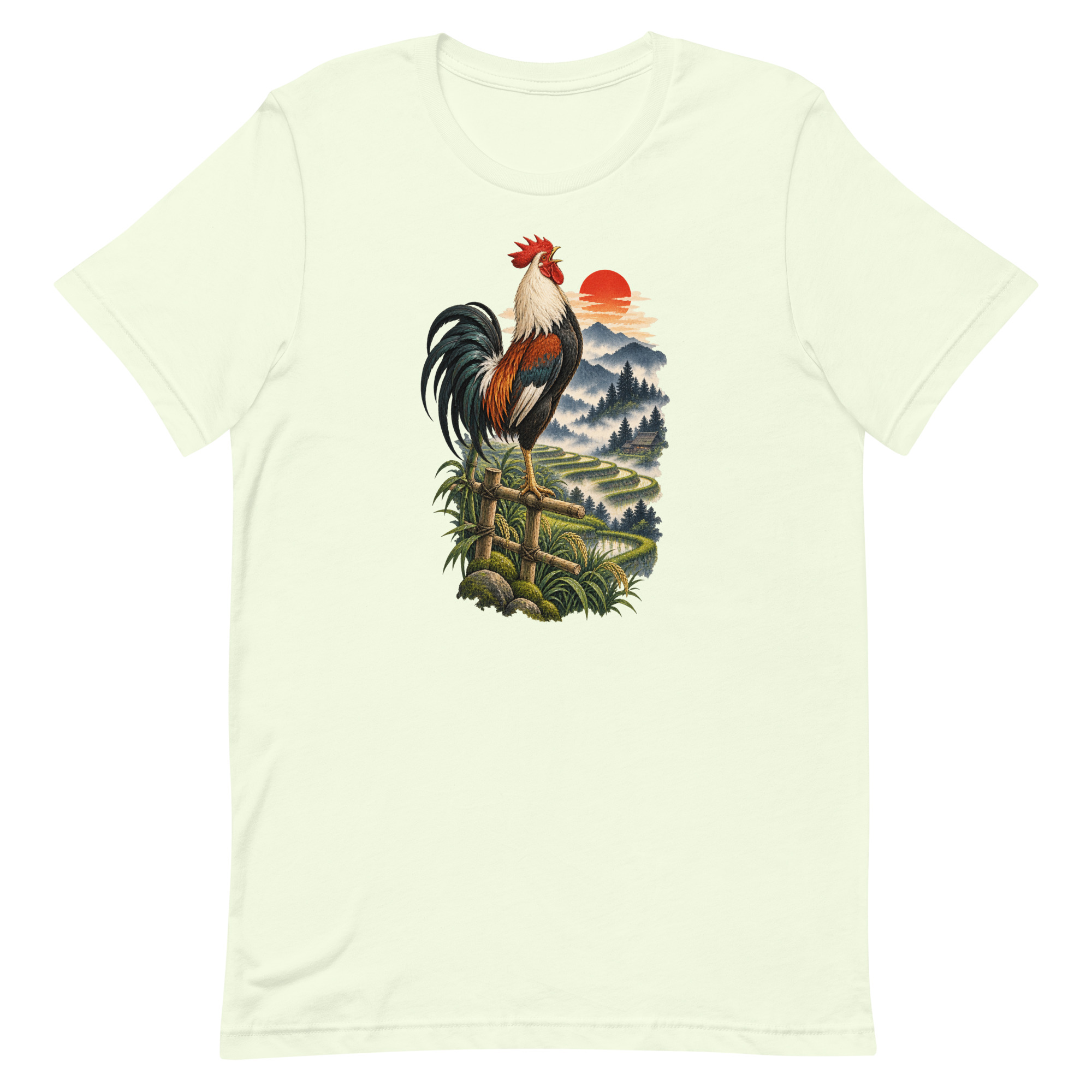 Japanese Rooster Rice Terrace Sunrise Art, Japanese Art Tee, Mythology Gift - Image 11