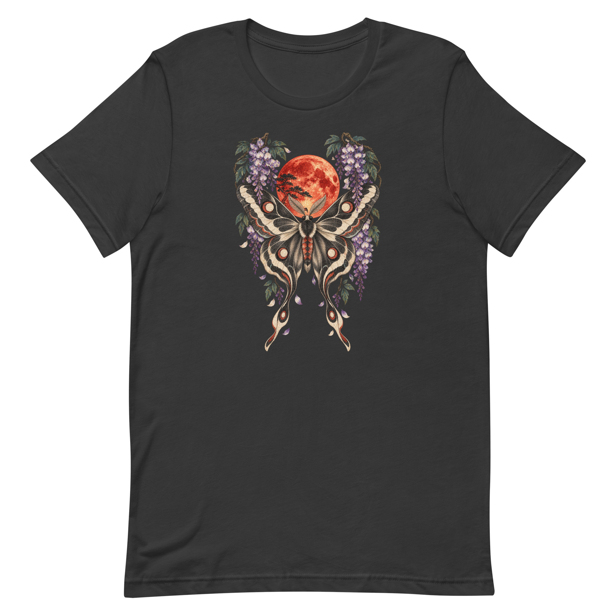 Japanese Moth Red Moon Wisteria Ukiyo-e Art T-Shirt - Image 75