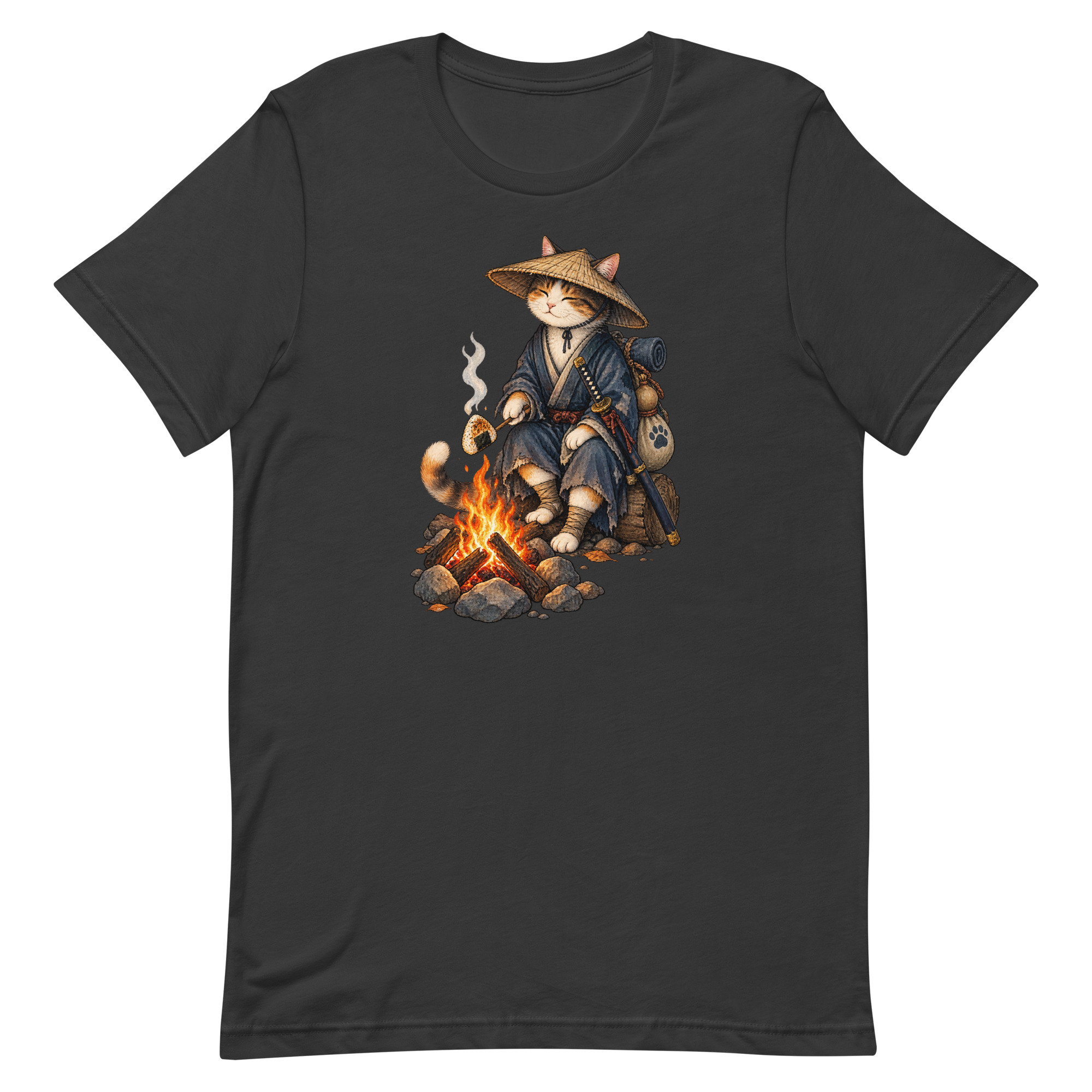 Samurai Cat Onigiri Campfire Japanese Art, Japanese Art Tee, Mythology Gift - Image 75