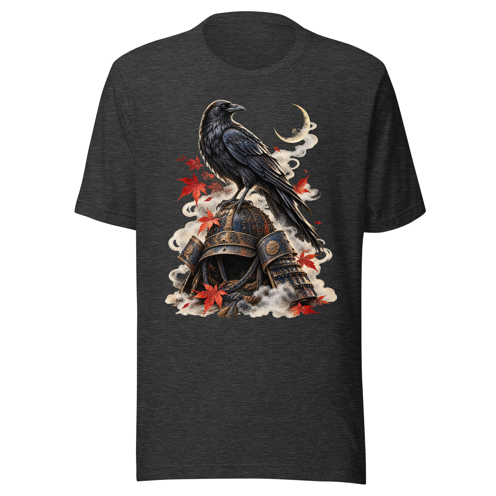 Raven Samurai Helmet Japanese Warrior Bird Art T-Shirt - Image 3