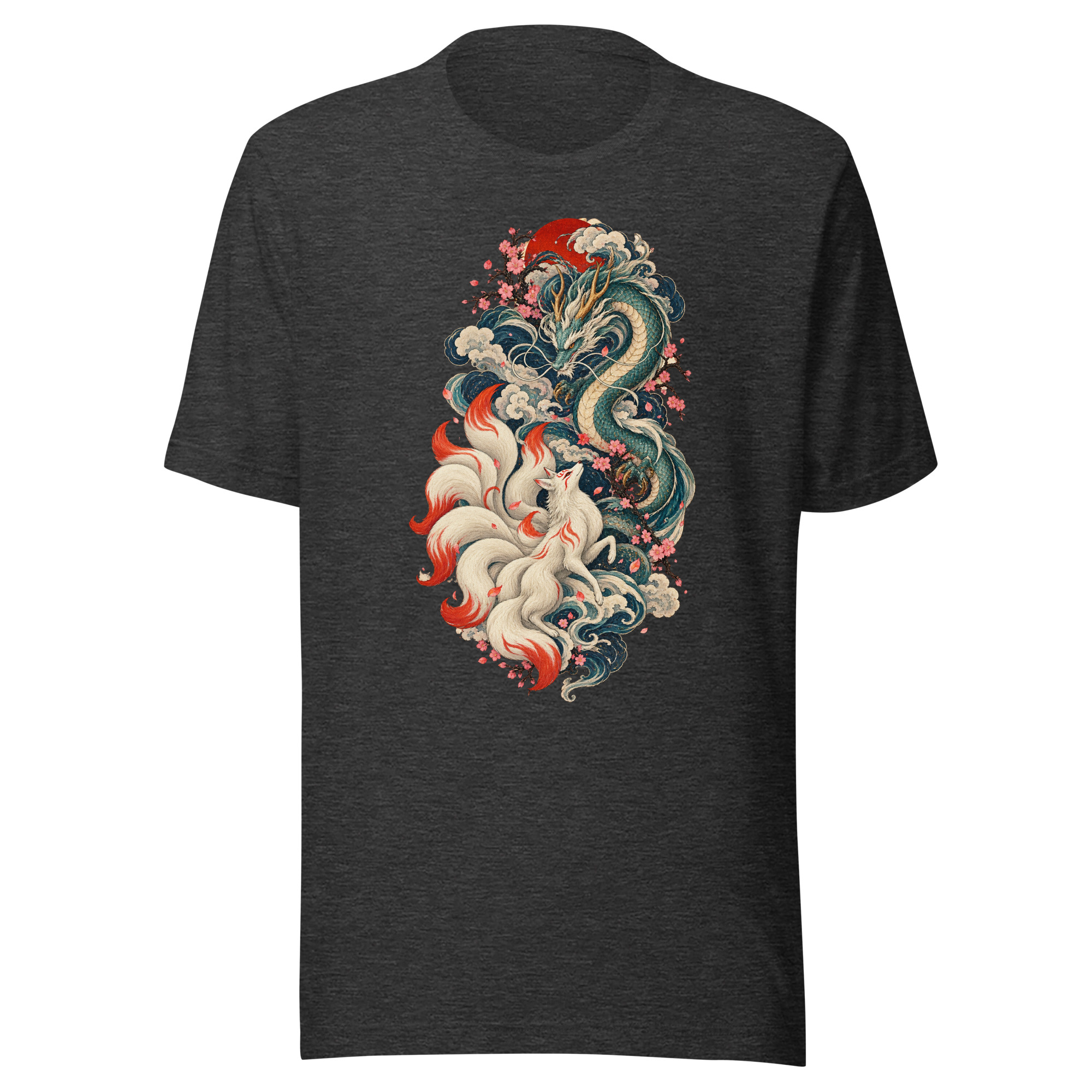 Kitsune Dragon Spiral Japanese Mythology Art T-Shirt - Image 3