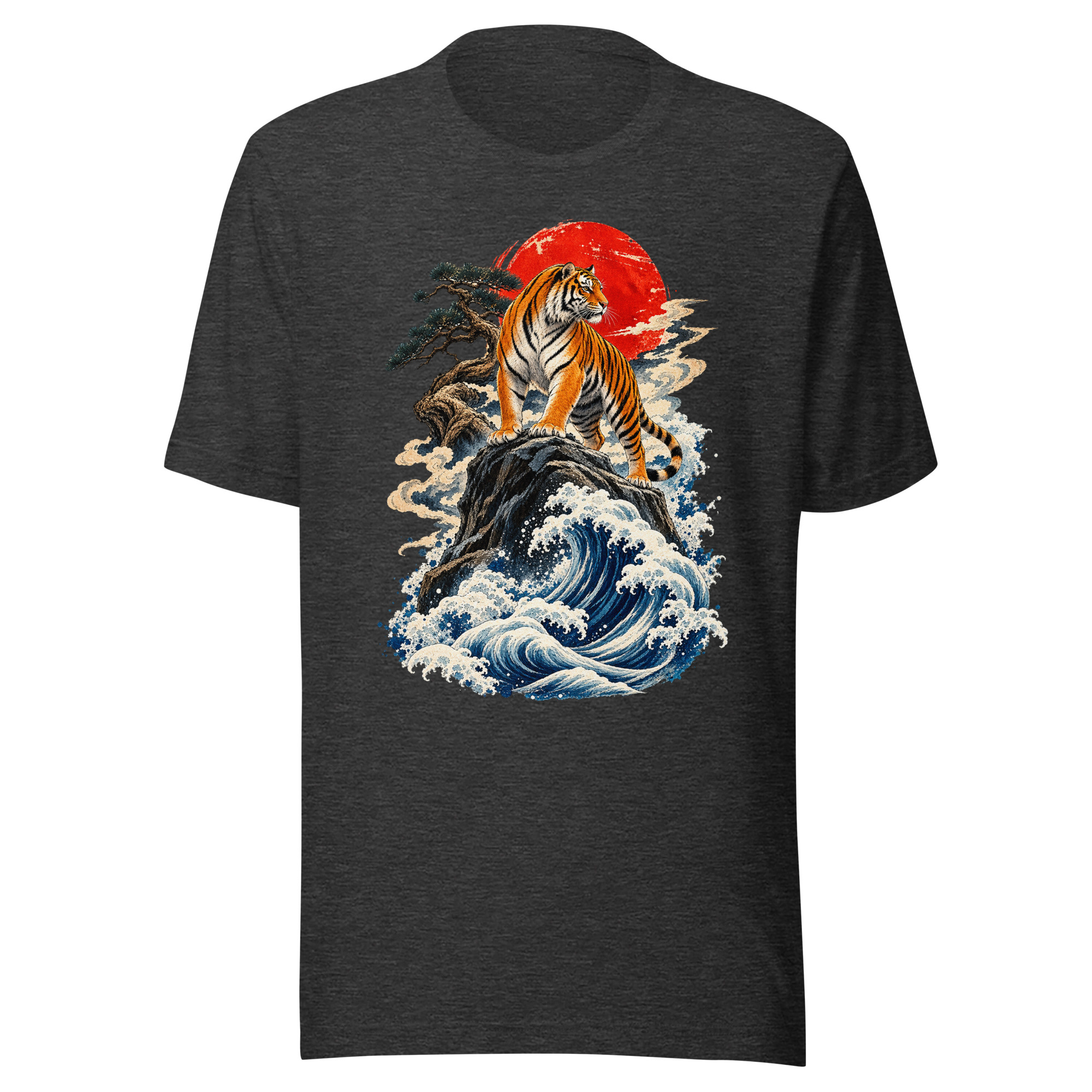 Japanese Tiger Great Wave Woodblock Art T-Shirt - Image 3