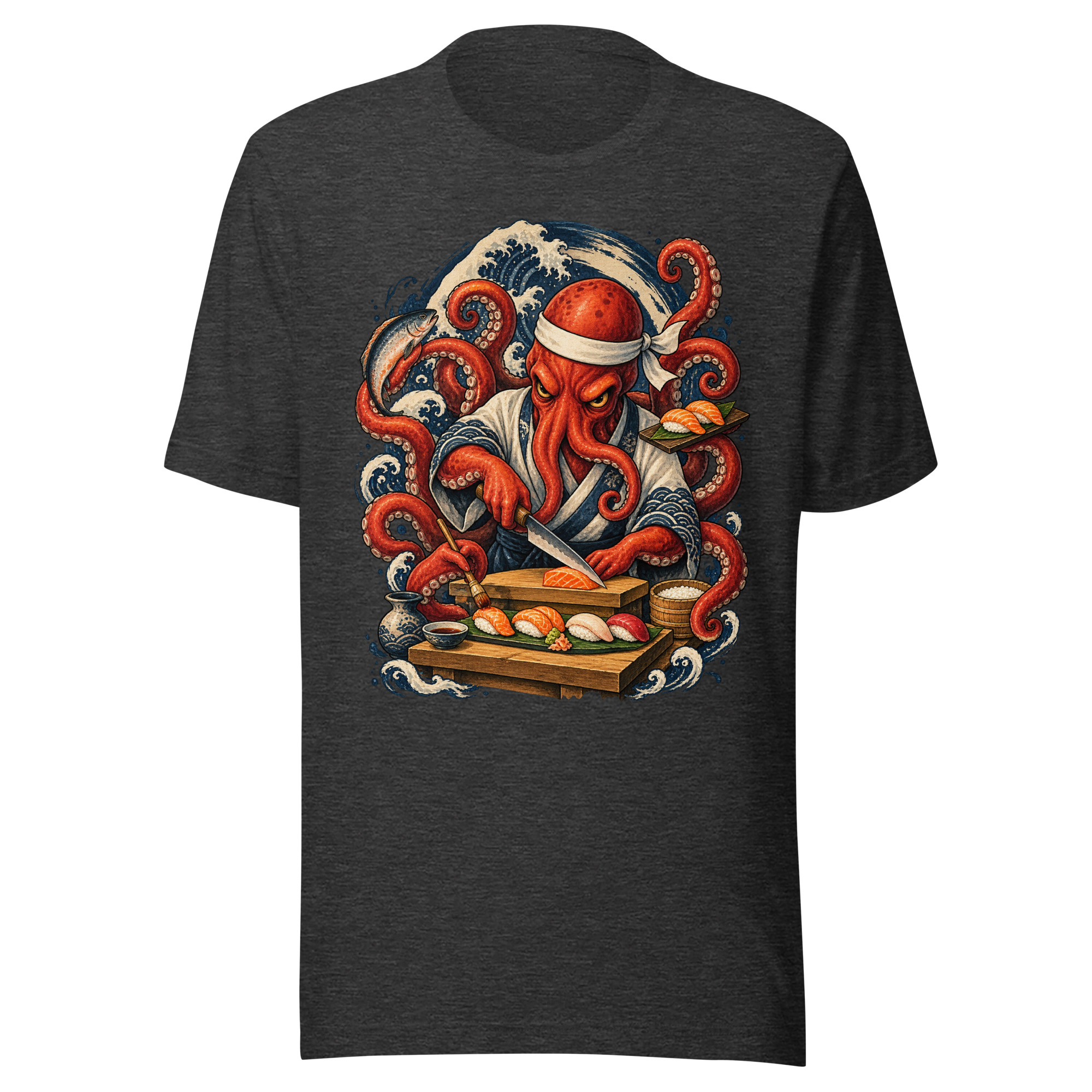 Octopus Sushi Chef Japanese Food Art T-Shirt - Image 3
