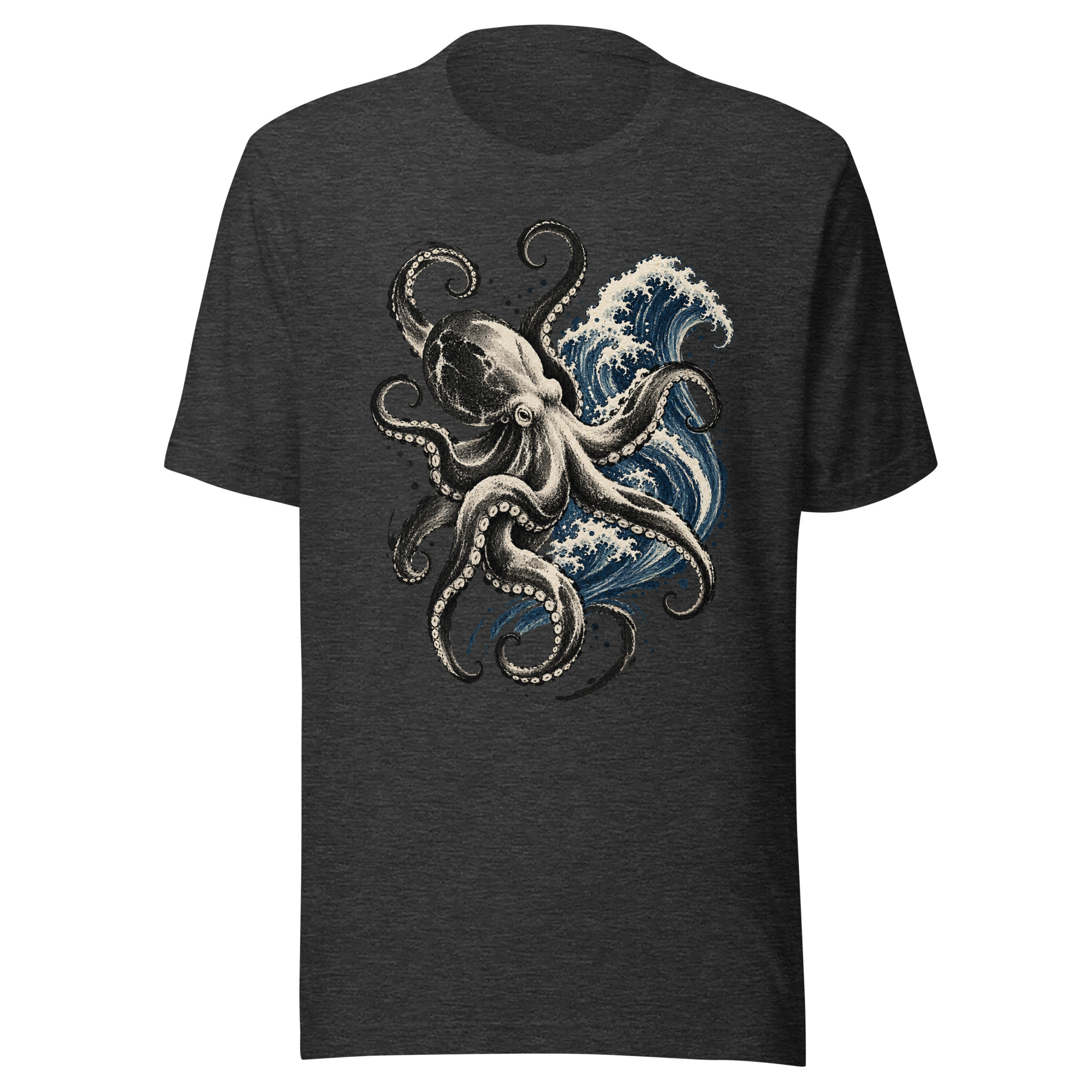 Gyotaku Octopus Great Wave Japanese Ink Art T-Shirt - Image 3