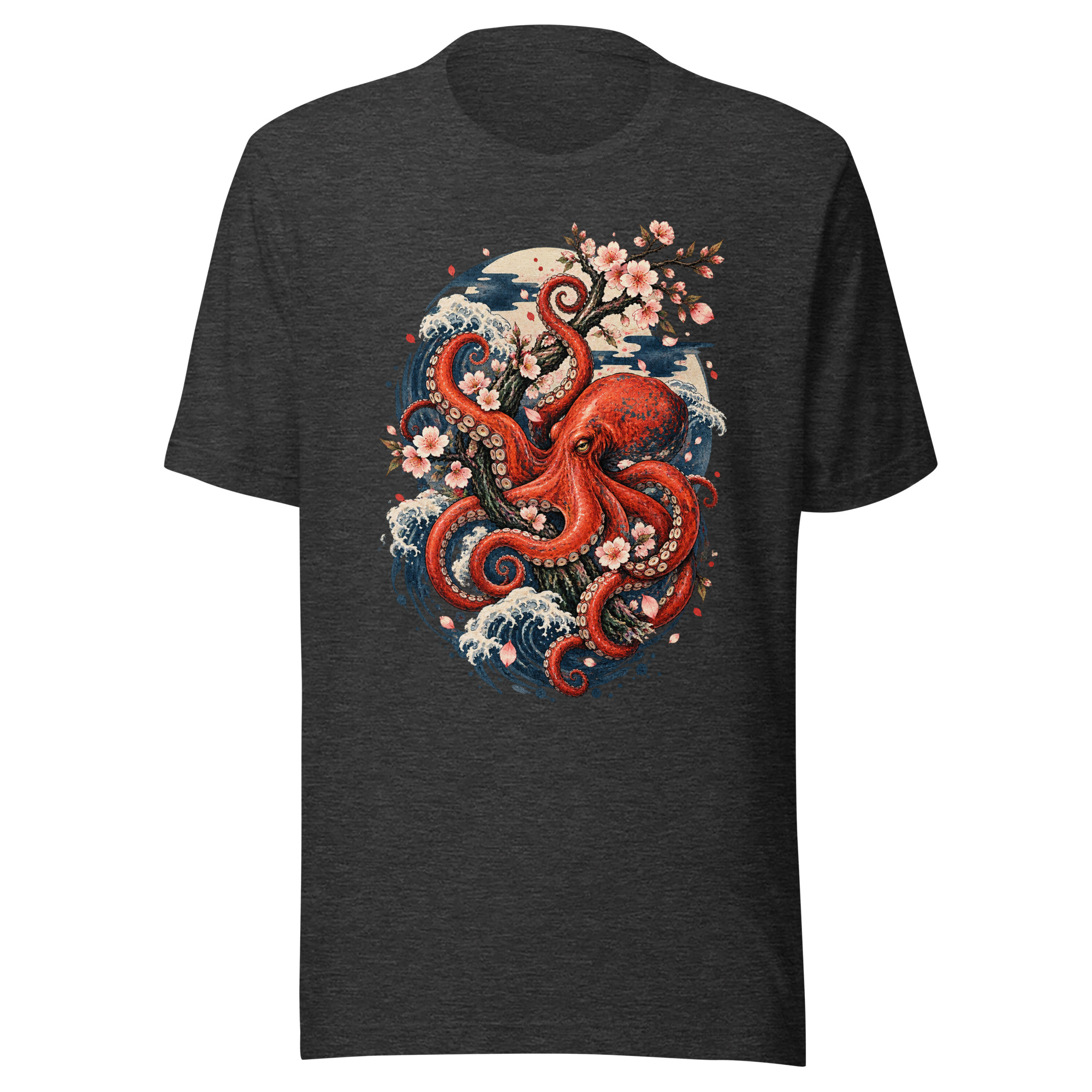 Octopus Cherry Blossom Japanese Woodblock Art T-Shirt - Image 3