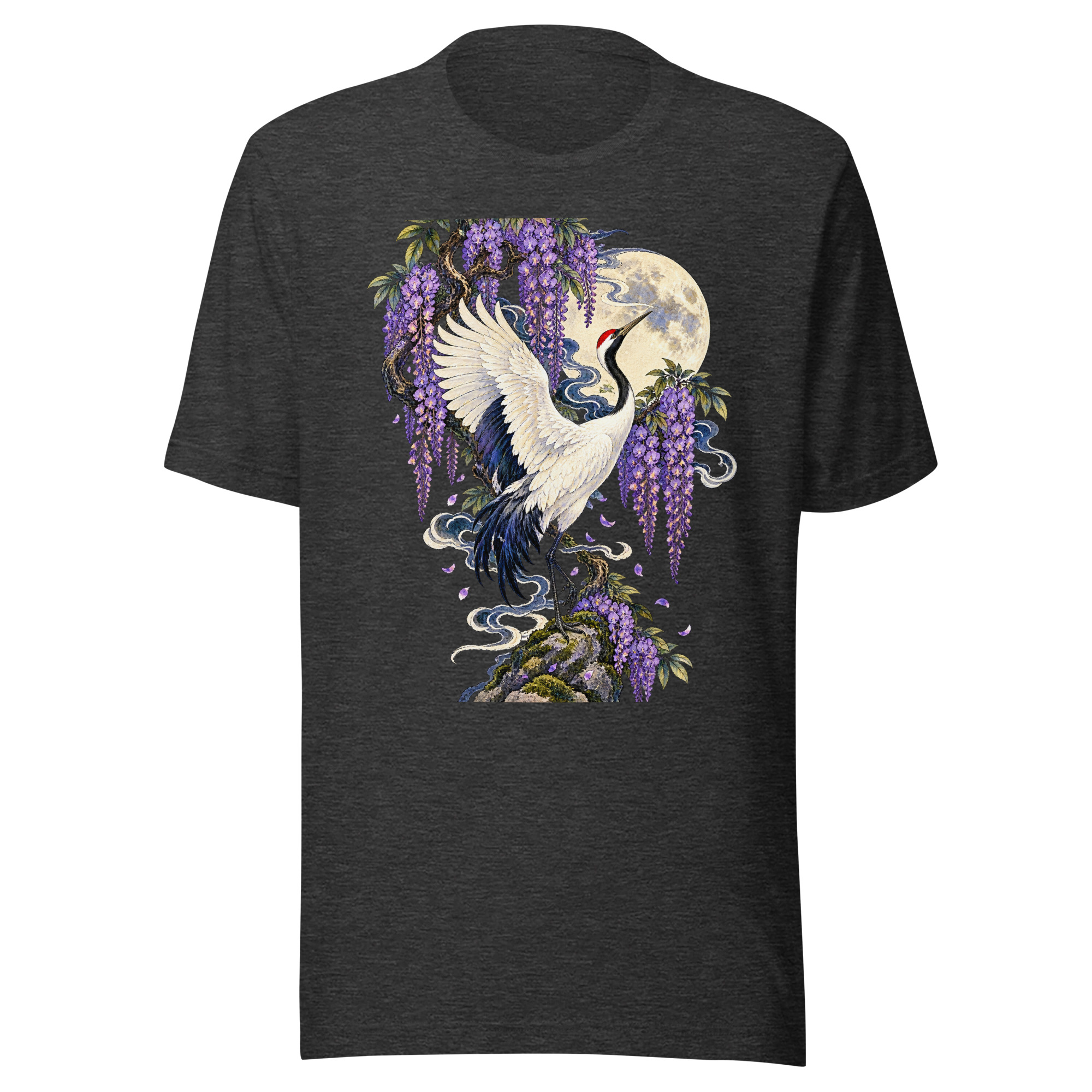Crane Wisteria Full Moon Japanese Art T-Shirt - Image 3