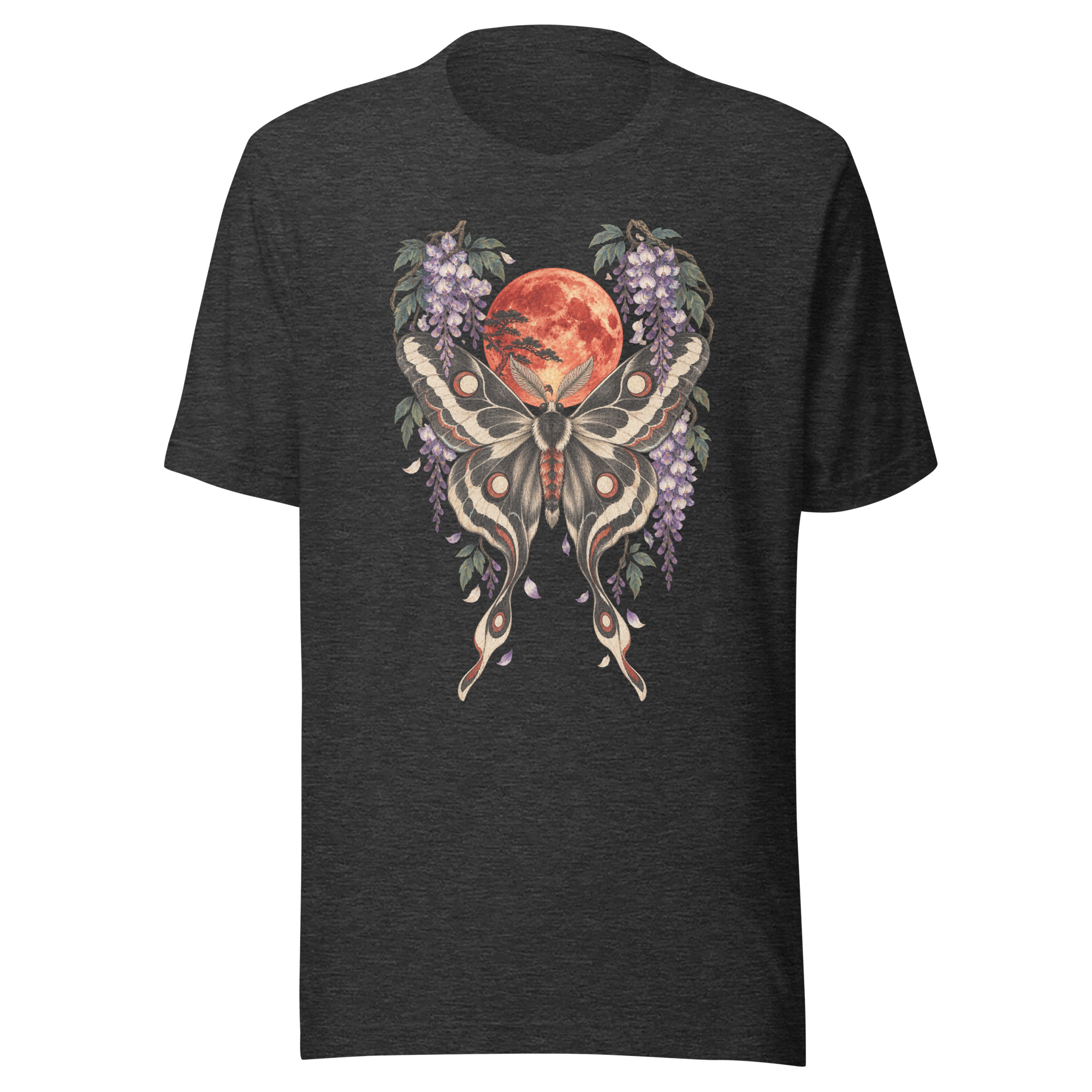Japanese Moth Red Moon Wisteria Ukiyo-e Art T-Shirt - Image 111