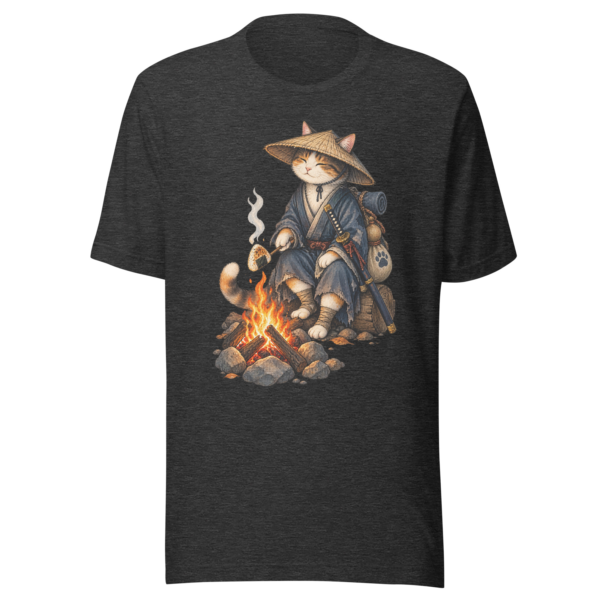 Samurai Cat Onigiri Campfire Japanese Art, Japanese Art Tee, Mythology Gift - Image 111